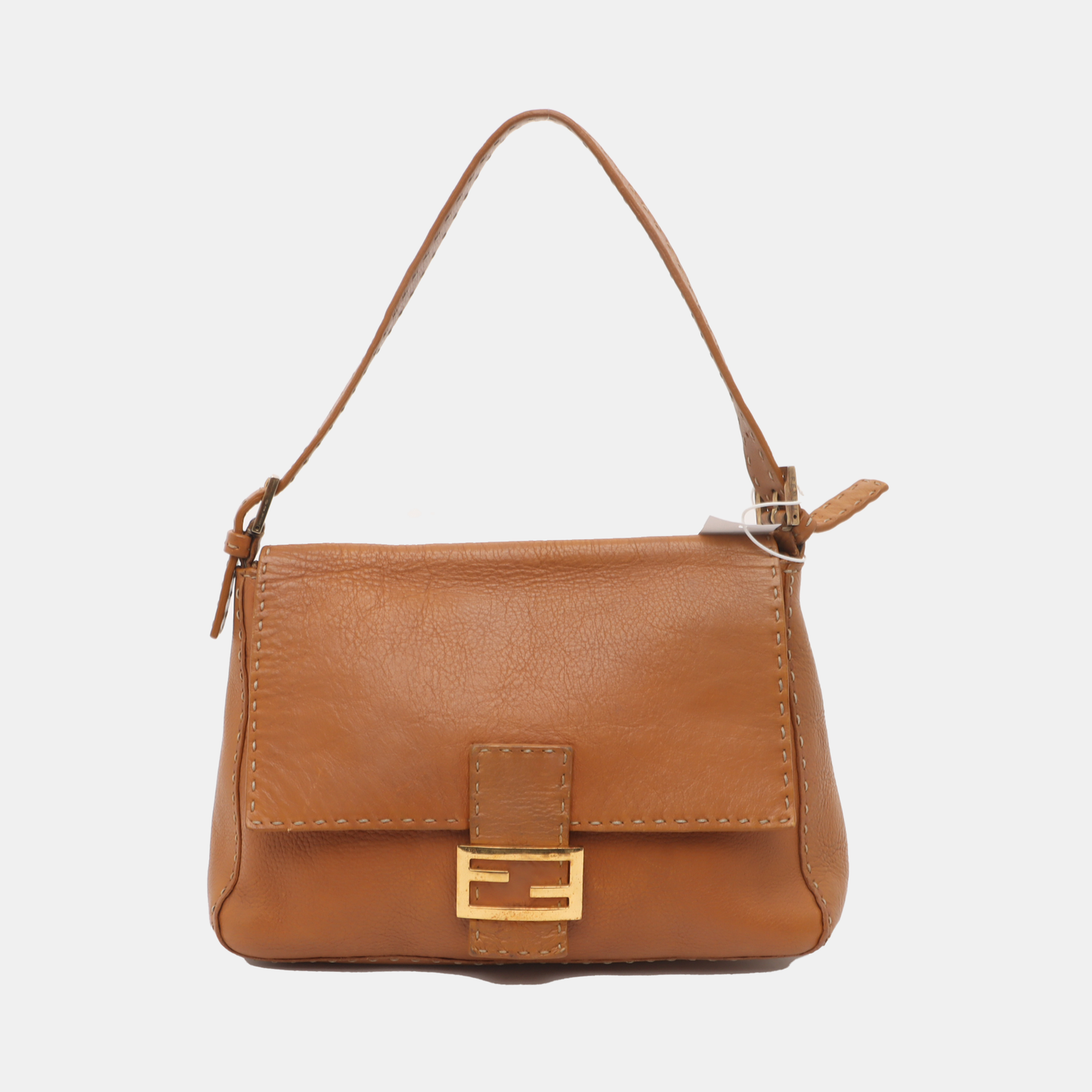 Fendi Mamma Baguette Selleria Calfskin Leather Caramel Tan Brown Shoulder Bag