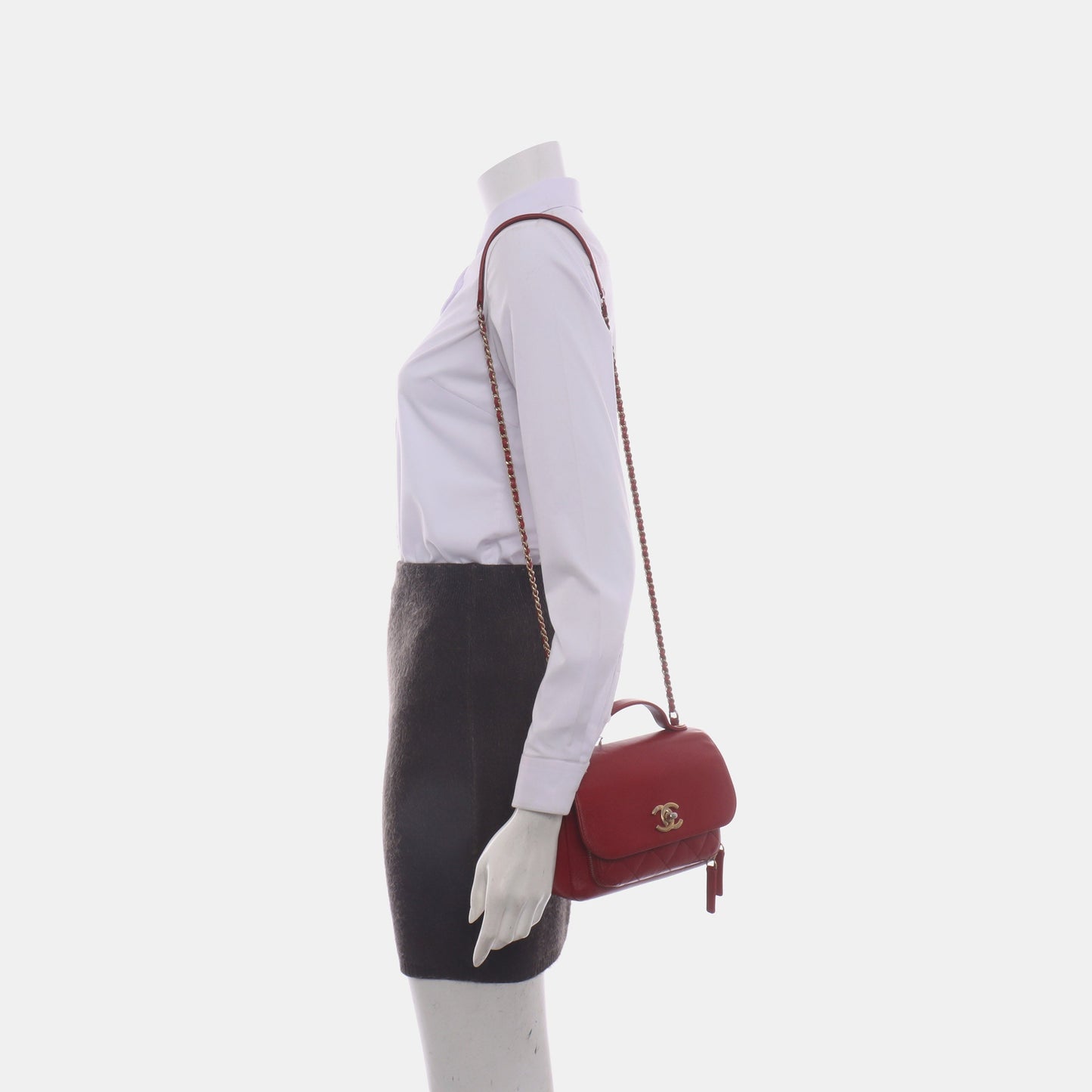 Chanel Business Affinity Medium Red Caviar Leather Top Handle Crossbody Bag