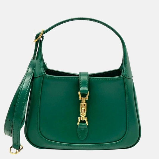 Gucci Jackie 1961 Mini Handbag in Green Leather with Adjustable Strap