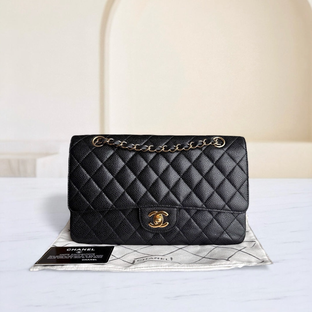 Chanel Classic Flap Medium - Caviar 25CM Quilted Black Gold Hardware Series 12