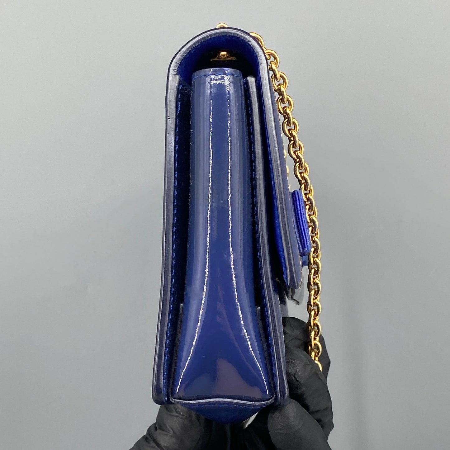 Salvatore Ferragamo Vara Bow Patent Leather Shoulder Bag Royal Blue