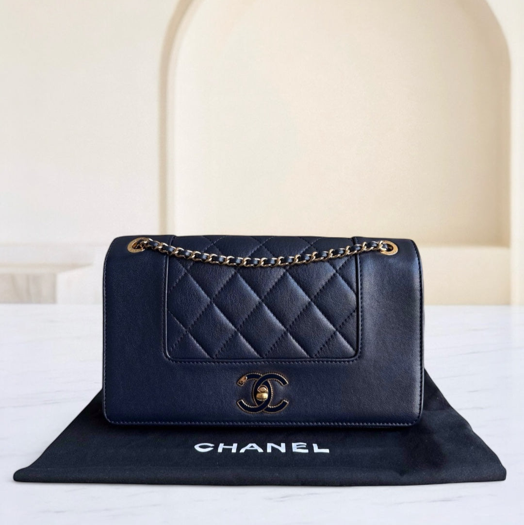 Chanel Mademoiselle Seasonal Flap - Cannage Calfskin Blue Gold Hardware Series 23