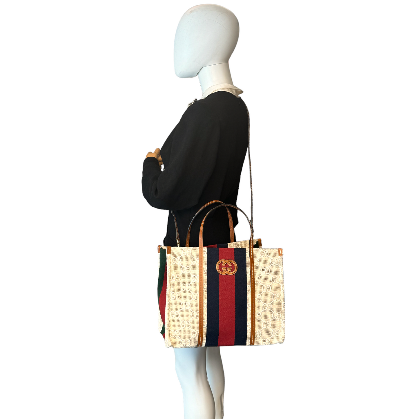 Gucci Brown Leather Canvas Tote Style 39