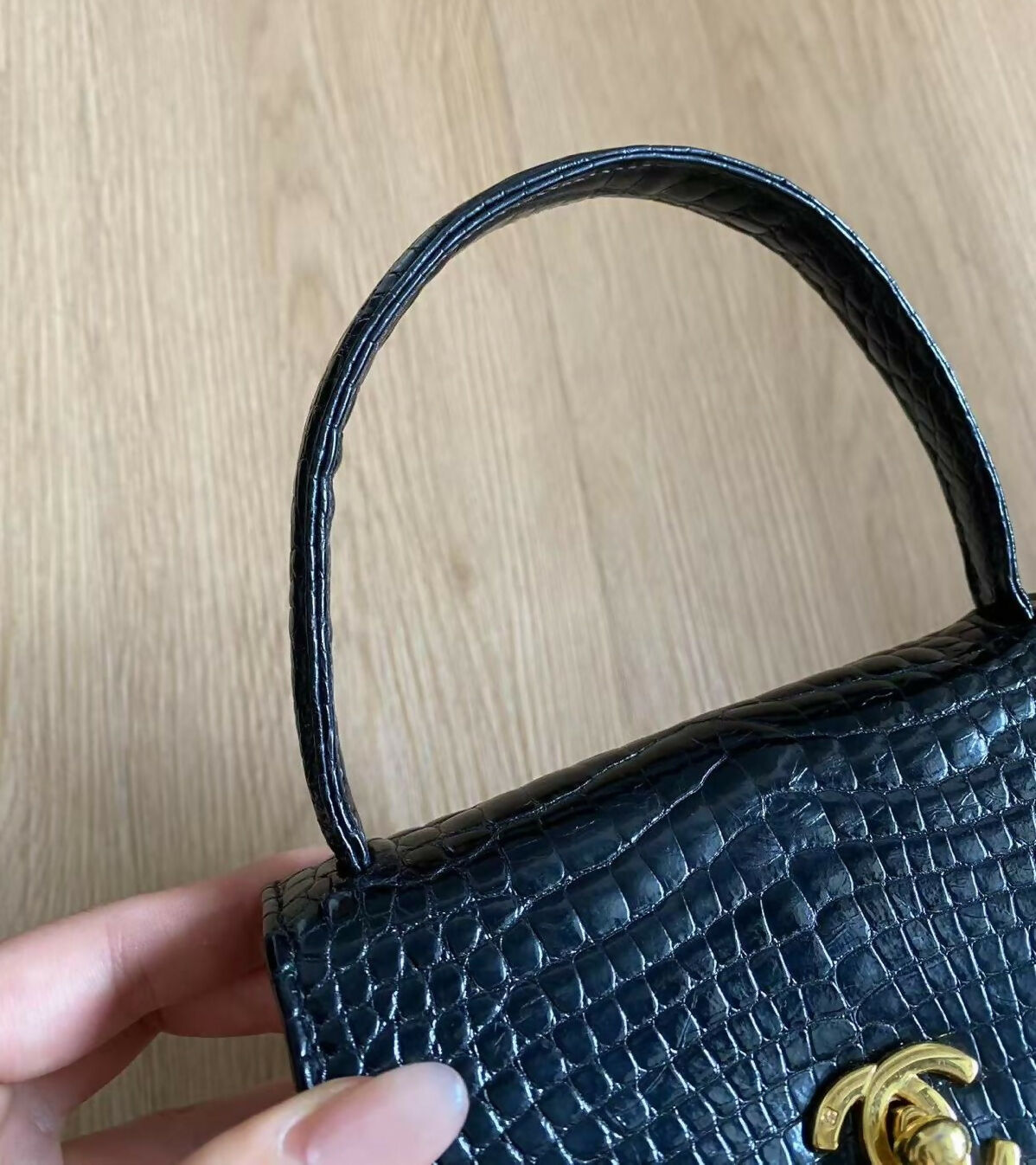 Chanel  Black Crocodile Top Handle Kelly Bag