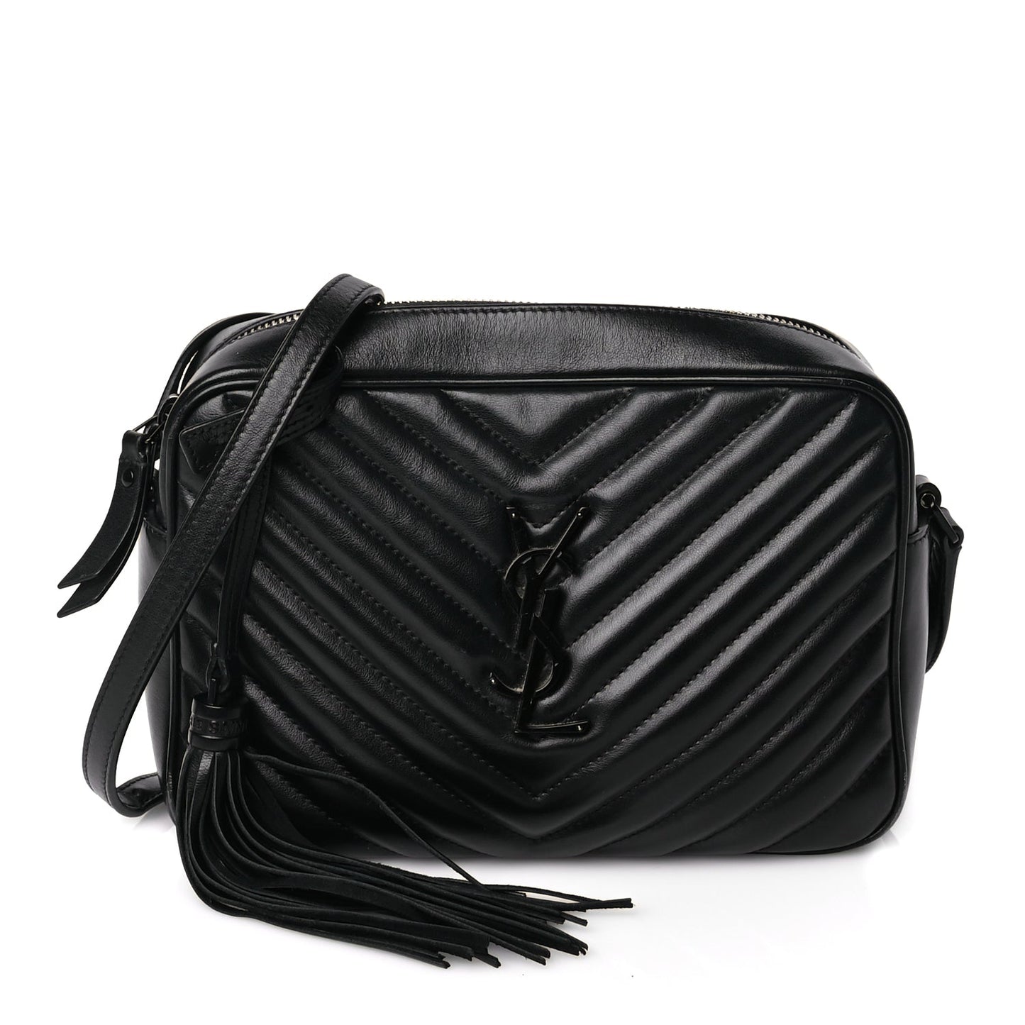 Saint Laurent Calfskin Matelasse Monogram Monochrome Lou Camera Bag Black