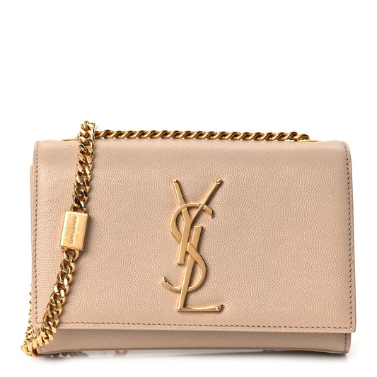 Saint Laurent Grain De Poudre Small Monogram Kate Satchel  Nude Powder