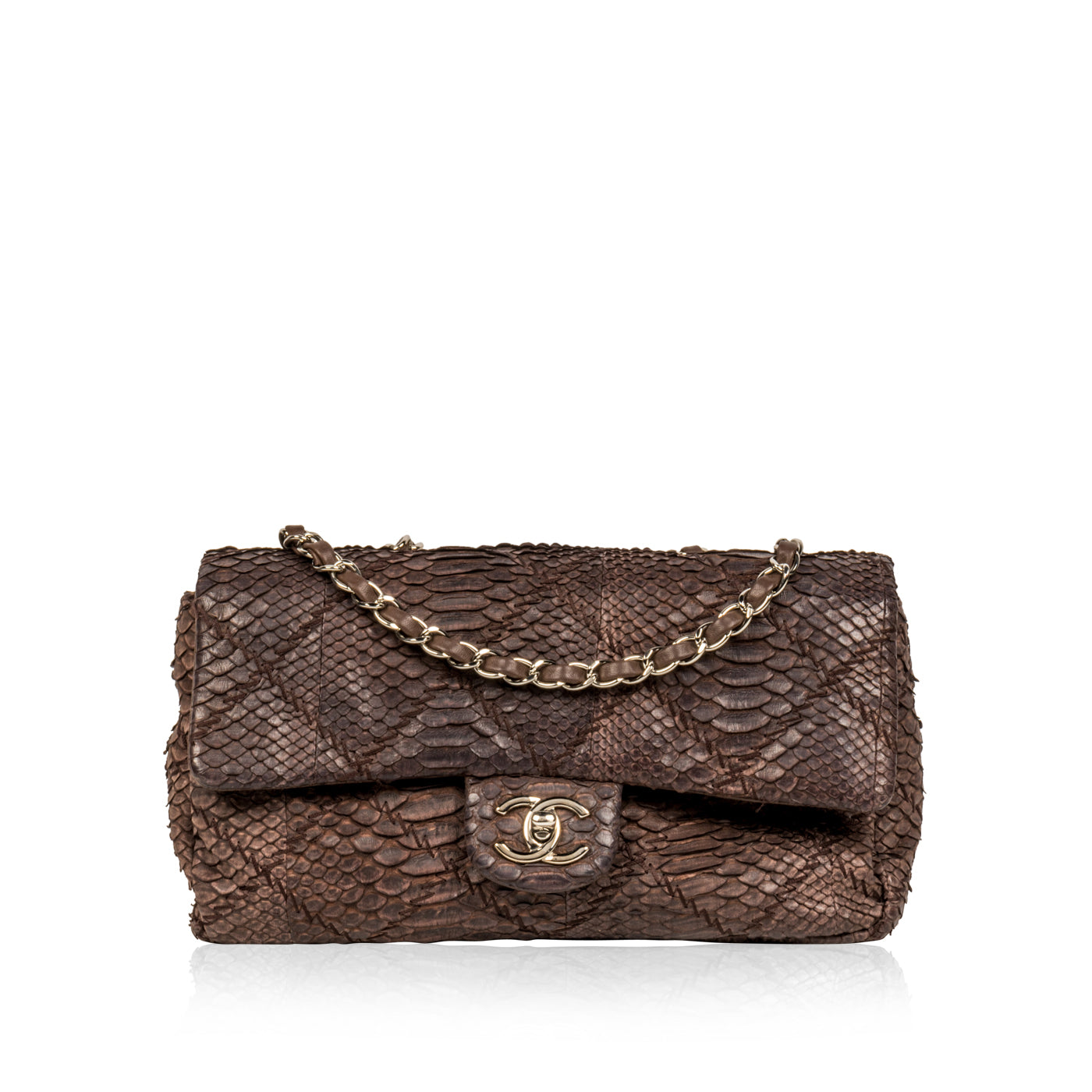 Chanel Python Flap Bag Brown