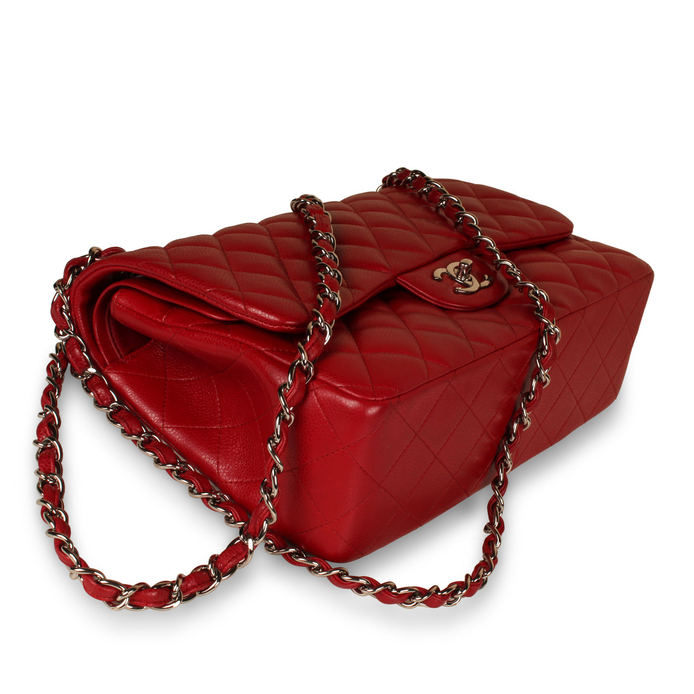 Chanel Classic Red Caviar Flap Bag - Jumbo