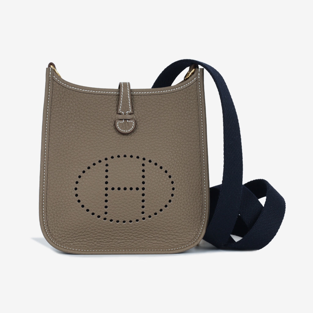 Hermès Mini Evelyne 16 - Etoupe Clemence / Bleu Indigo Strap | Gold Hardware