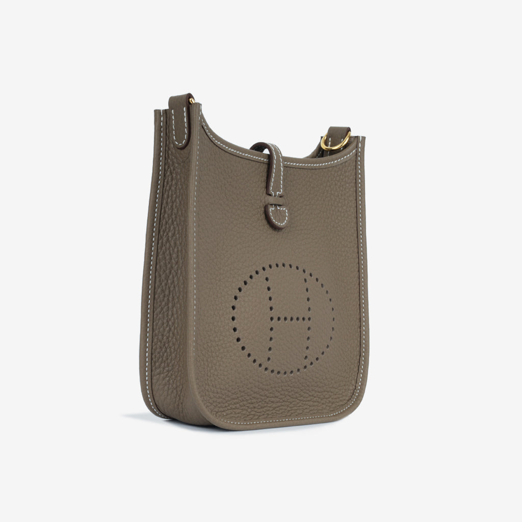 Hermès Mini Evelyne 16 - Etoupe Clemence / Bleu Indigo Strap | Gold Hardware