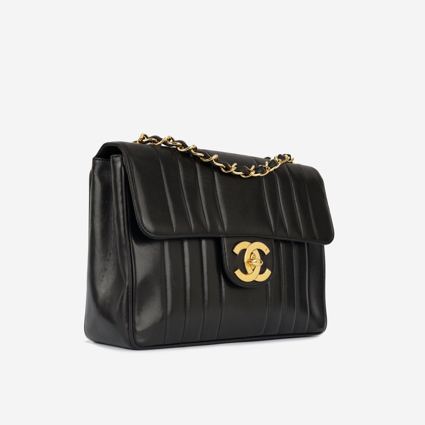 Chanel Vintage Chanel Mademoiselle Flap Bag - Black Vertical Lambskin | Gold Hardware