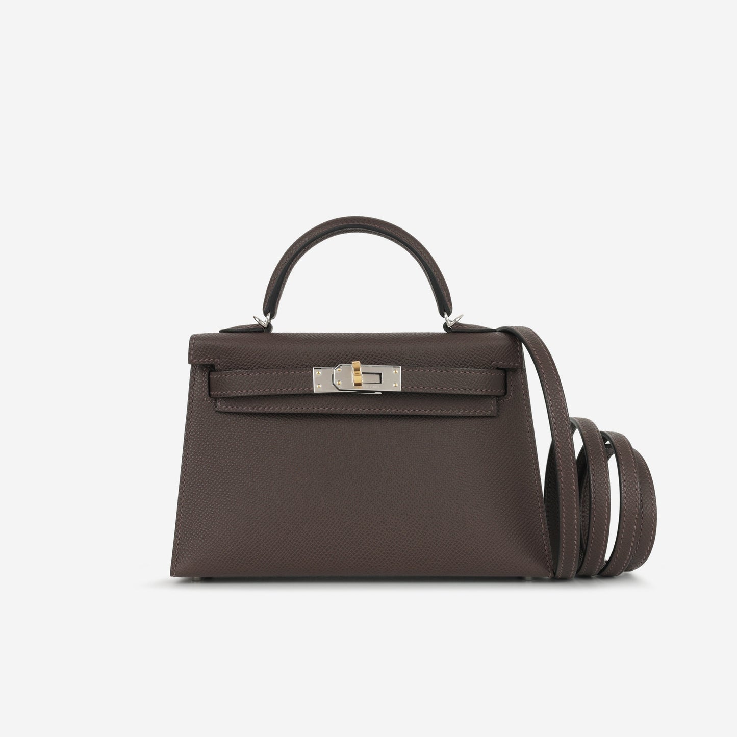 Hermès Mini Kelly - Ebene Epsom | Electrum Hardware (NWT)