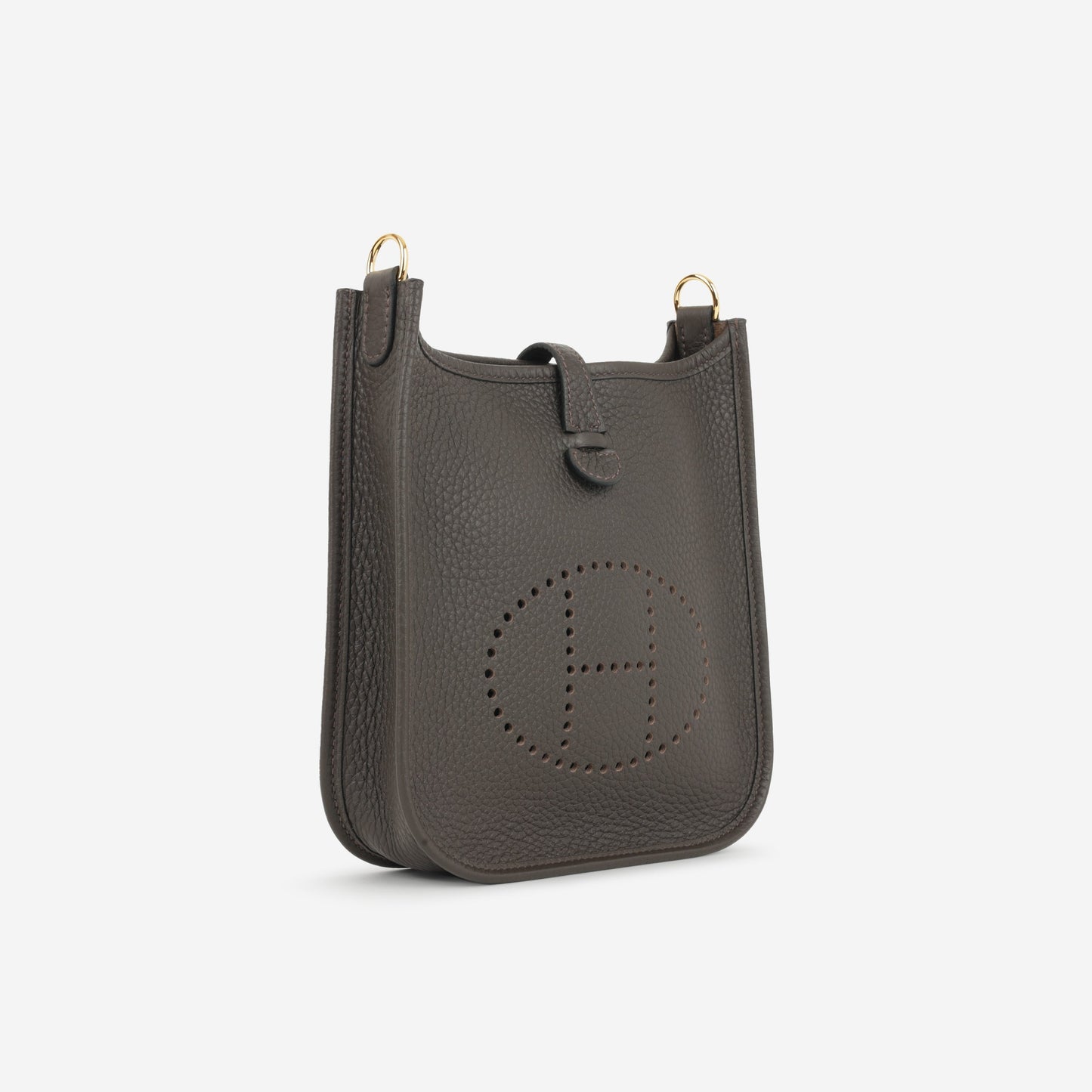 Hermès Evelyne TPM - Ebene Clemence / Gris Pale / Etoupe Strap | Gold Hardware