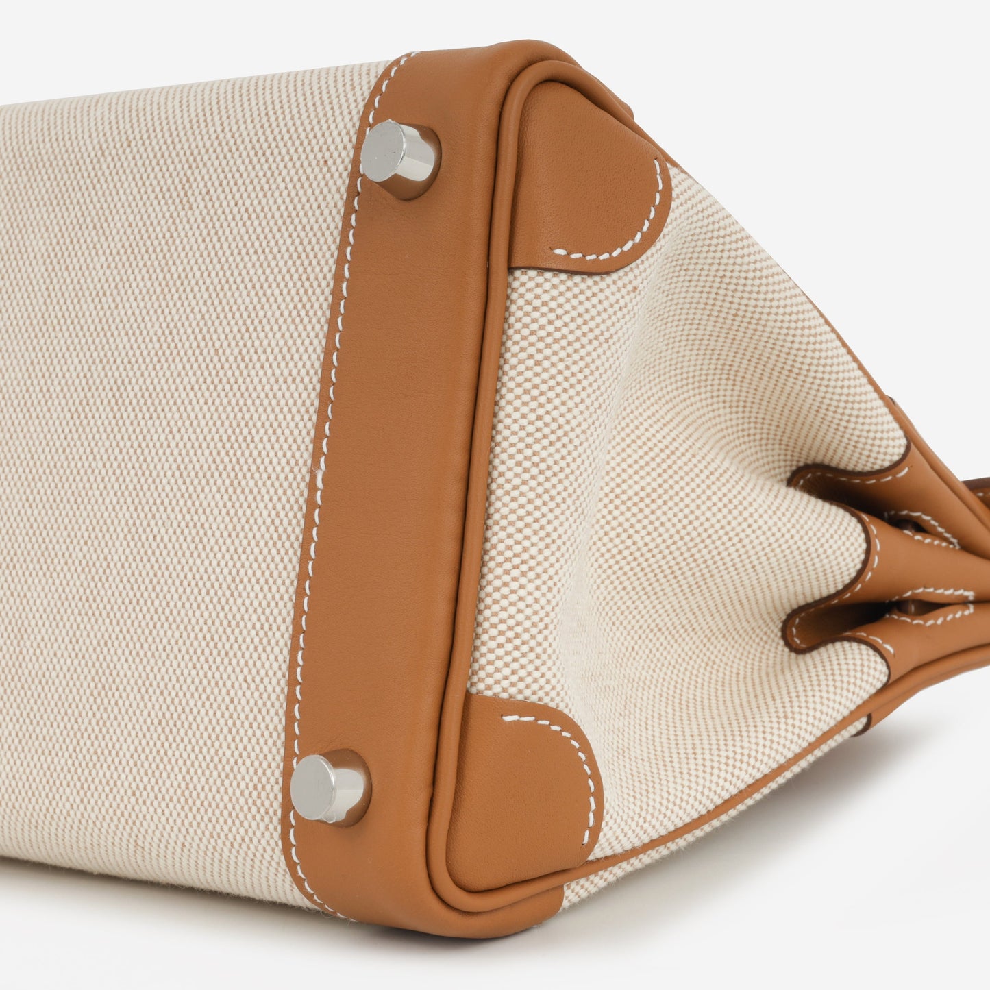 Hermès Birkin 25 Toile - Gold Swift/Ecru Canvas | Palladium Hardware