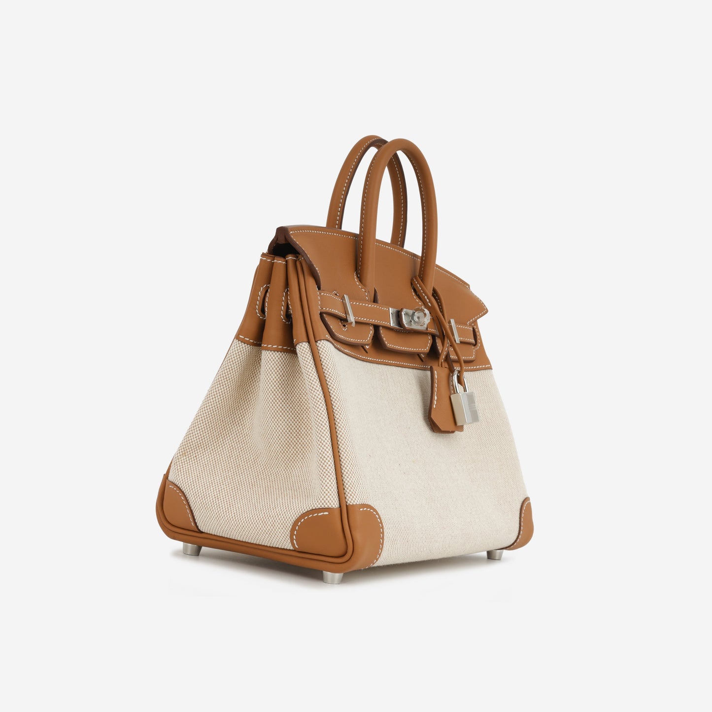 Hermès Birkin 25 Toile - Gold Swift/Ecru Canvas | Palladium Hardware