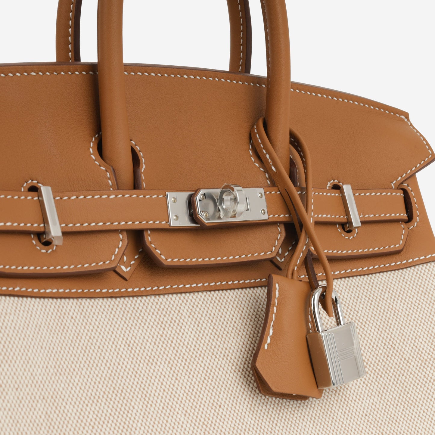 Hermès Birkin 25 Toile - Gold Swift/Ecru Canvas | Palladium Hardware