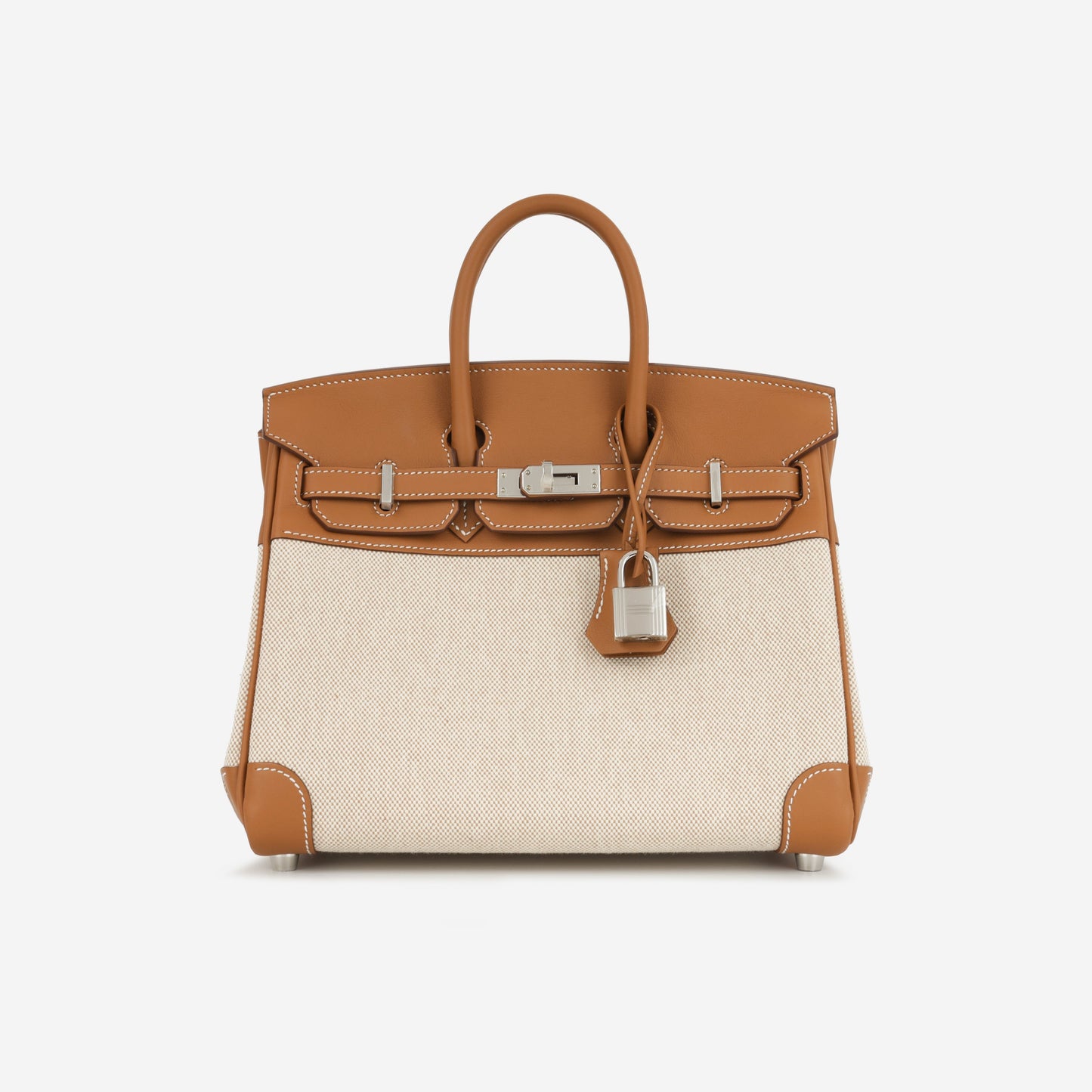 Hermès Birkin 25 Toile - Gold Swift/Ecru Canvas | Palladium Hardware