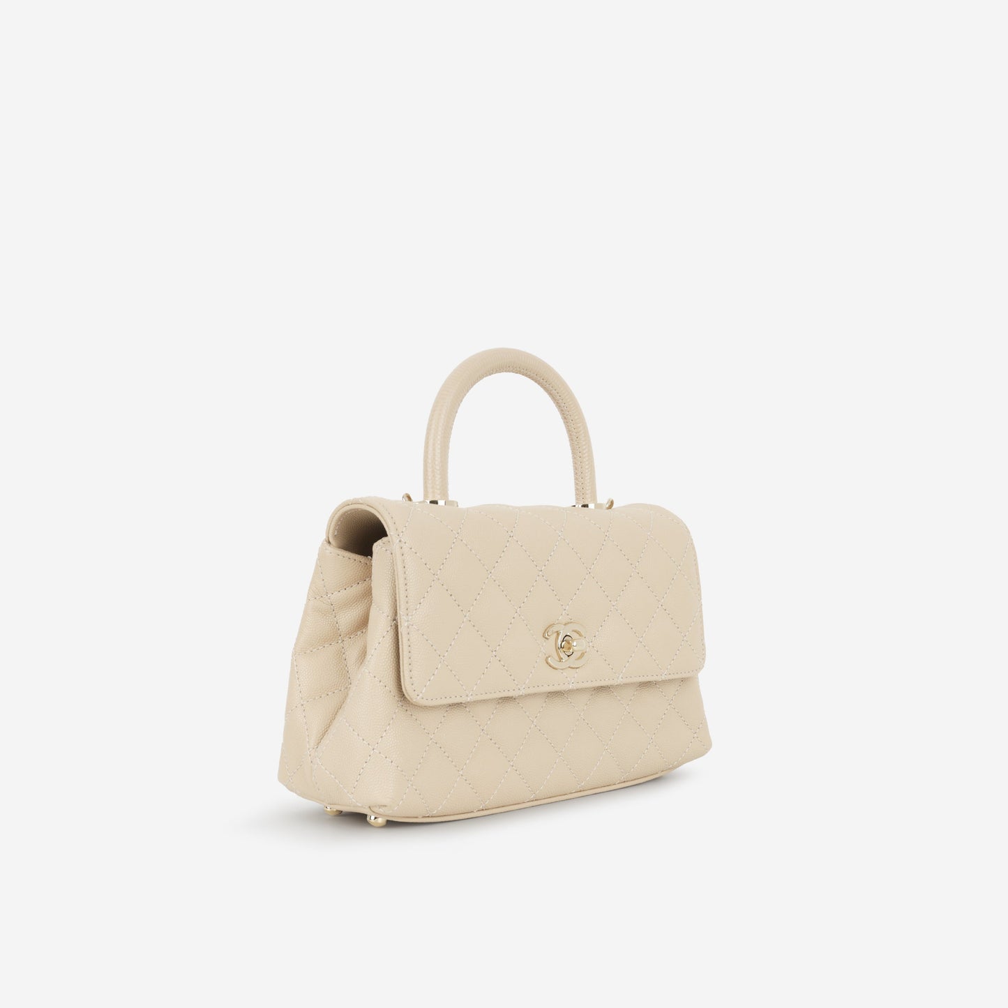 Chanel Small Coco Handle - Ecru Caviar | Champagne Gold Hardware