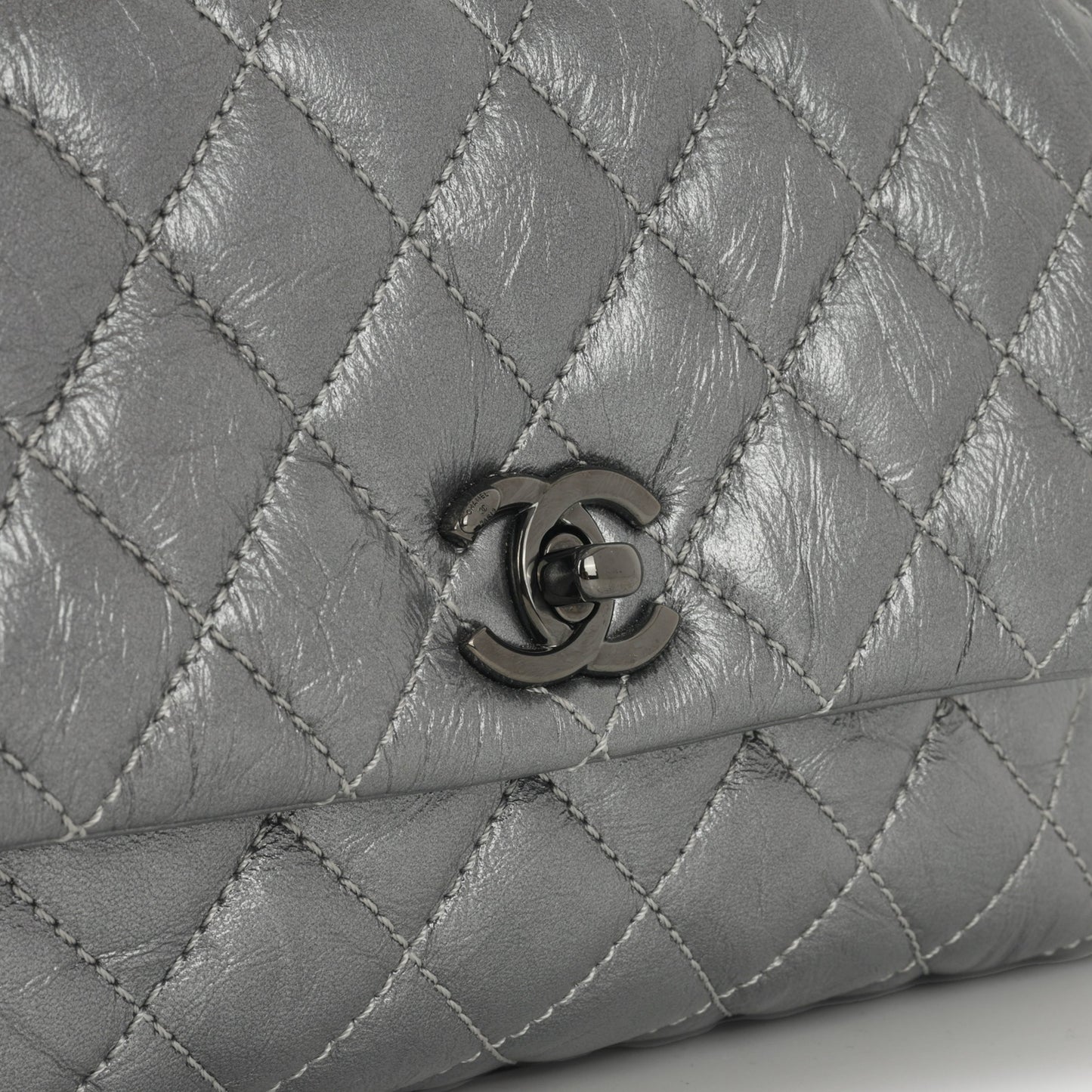 Chanel Small Coco Handle - Graphite Metallic Calfskin | Black Hardware