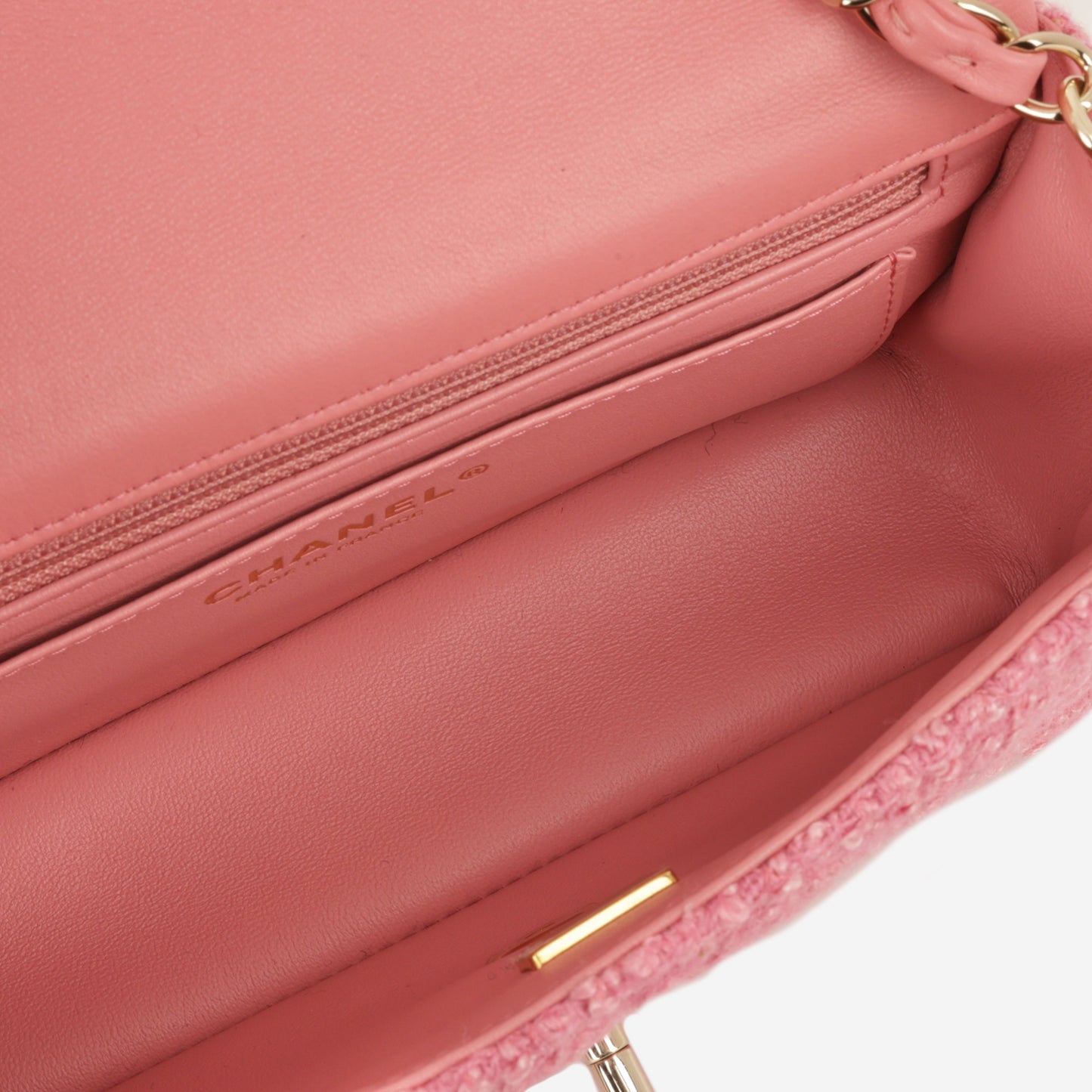 Chanel Mini Rectangular - Pink Tweed | Champagne Gold Hardware