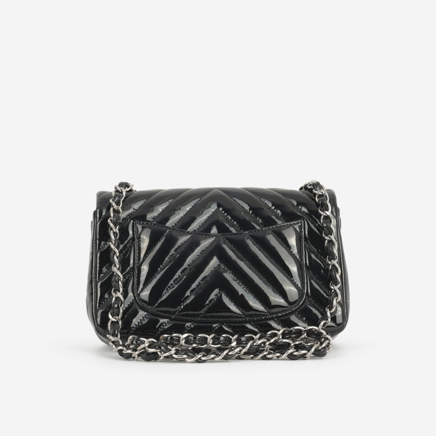 Chanel Mini Flap Rectangular - Black Chevron Patent Calfskin | Silver Hardware