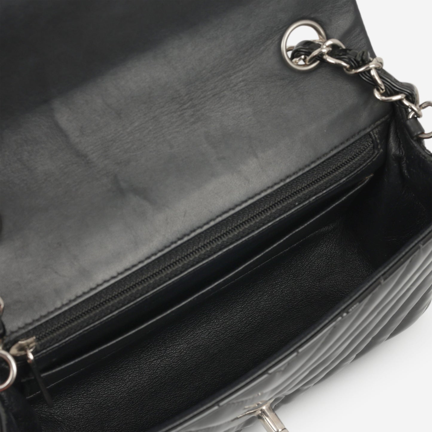 Chanel Mini Flap Rectangular - Black Chevron Patent Calfskin | Silver Hardware