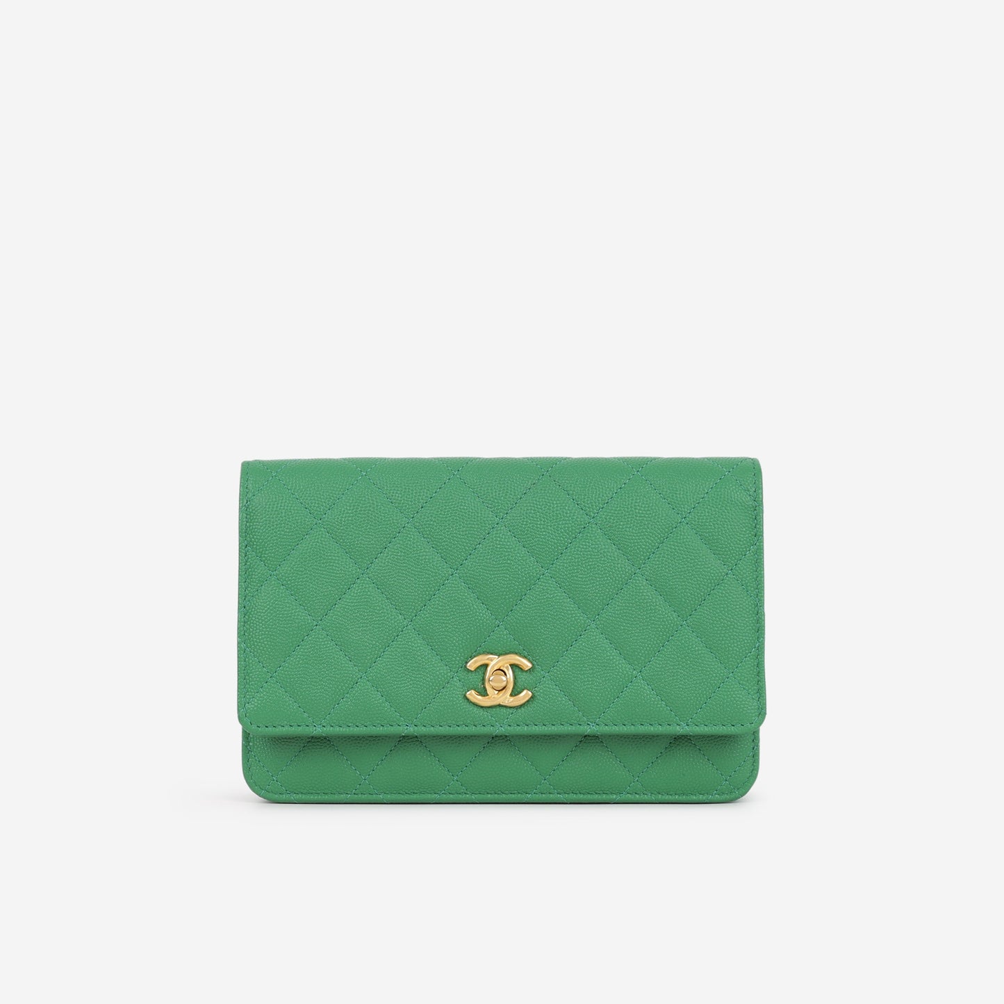 Chanel Medallion Wallet On Chain - Green Caviar | Gold Hardware