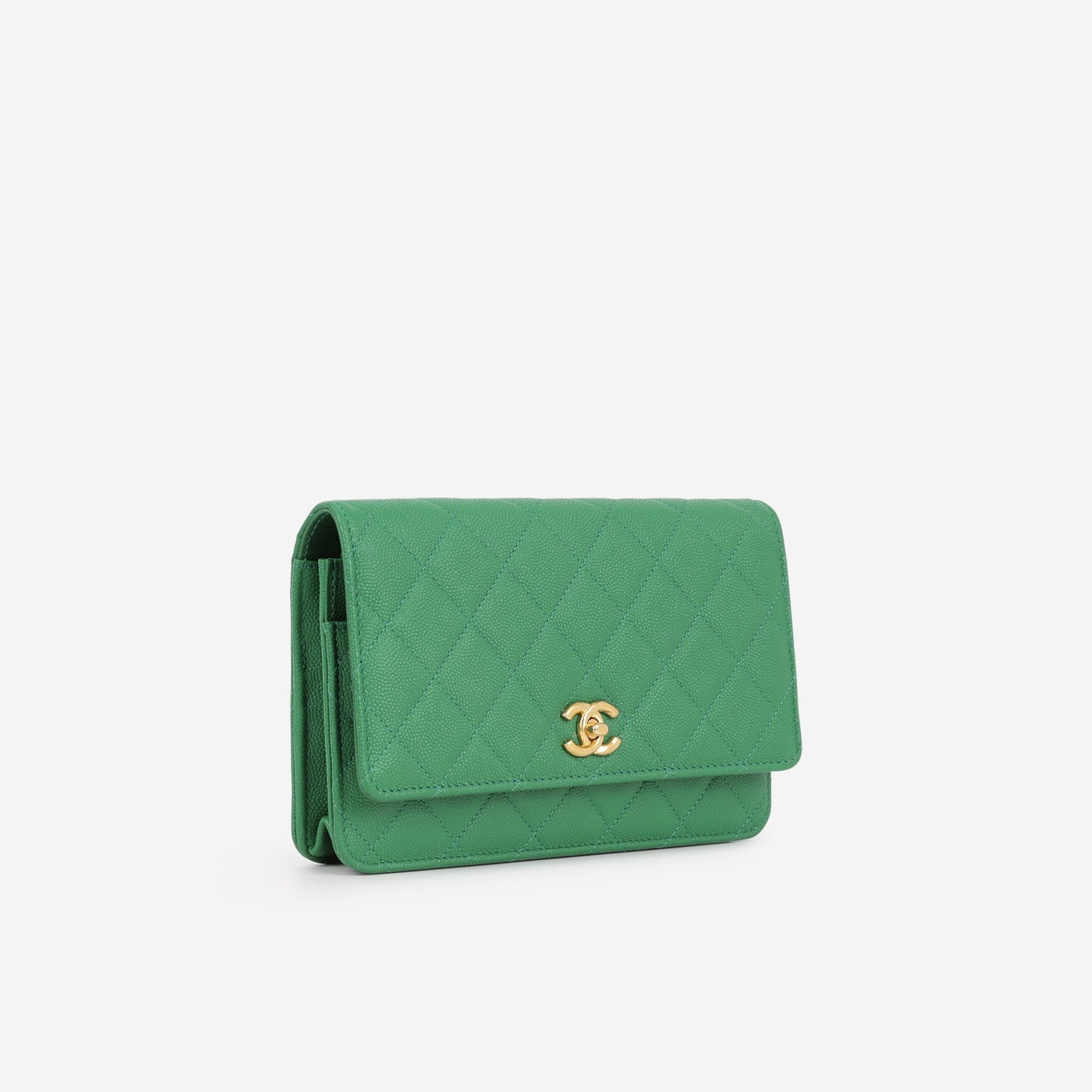 Chanel Medallion Wallet On Chain - Green Caviar | Gold Hardware