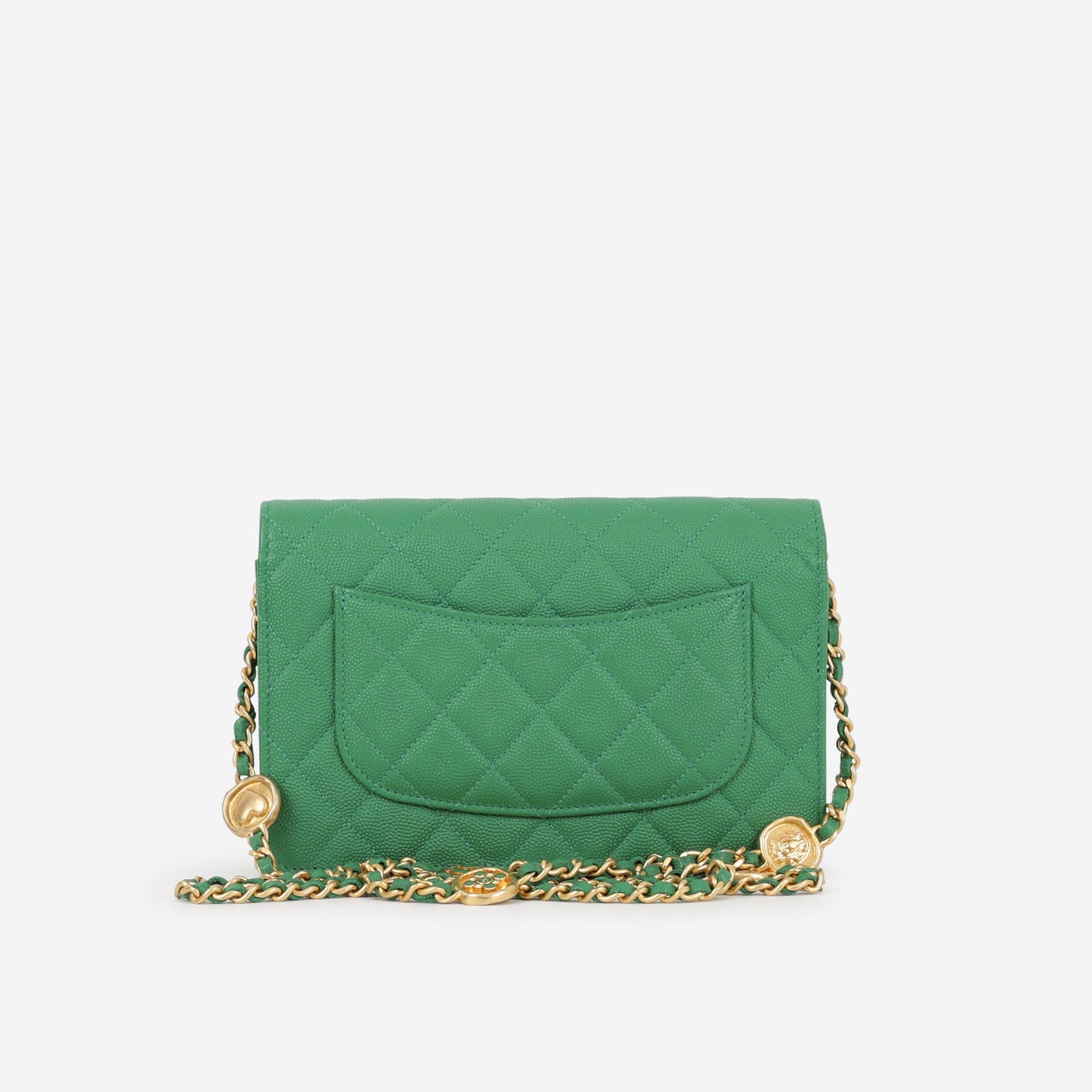 Chanel Medallion Wallet On Chain - Green Caviar | Gold Hardware