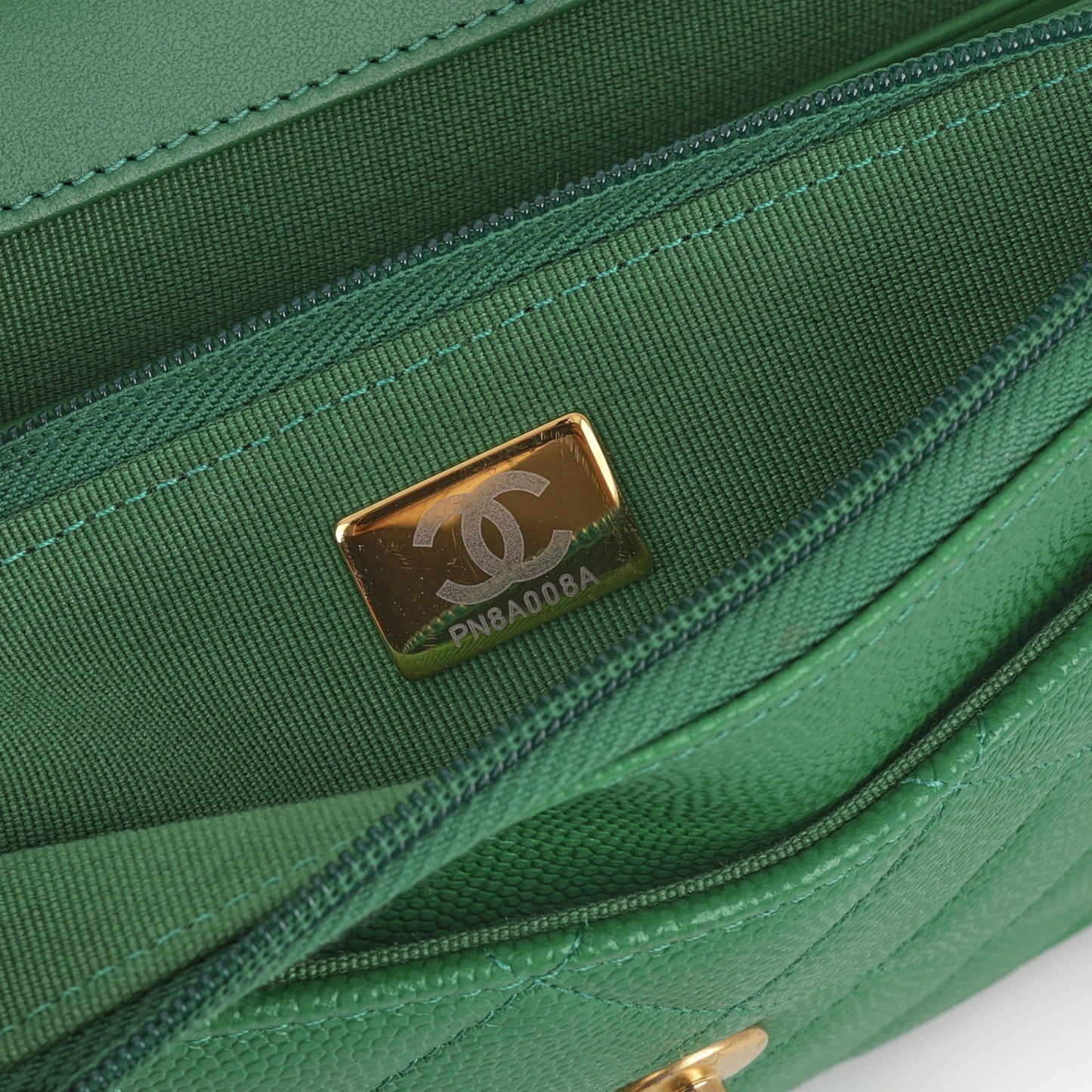 Chanel Medallion Wallet On Chain - Green Caviar | Gold Hardware