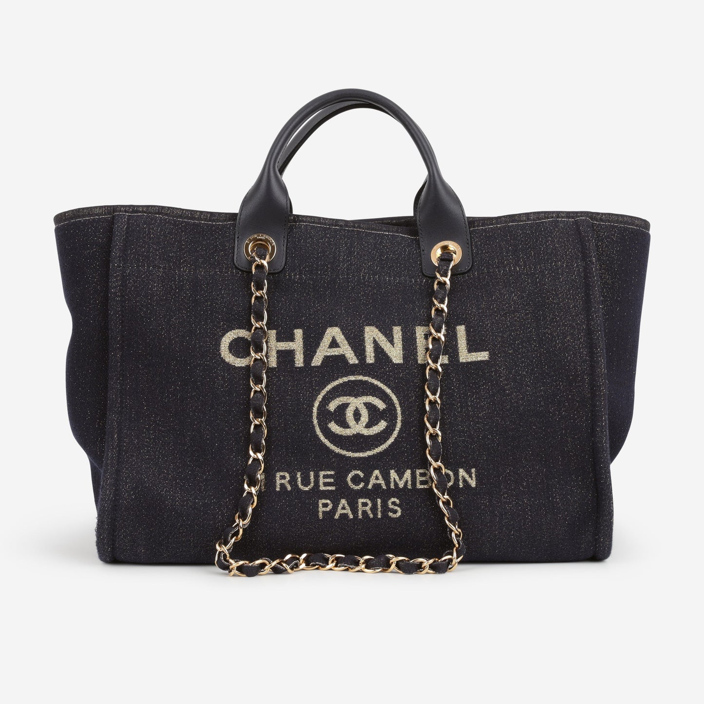 Chanel Chanel Large Deauville - Navy / Gold Glitter Fabric | Gold Hardware