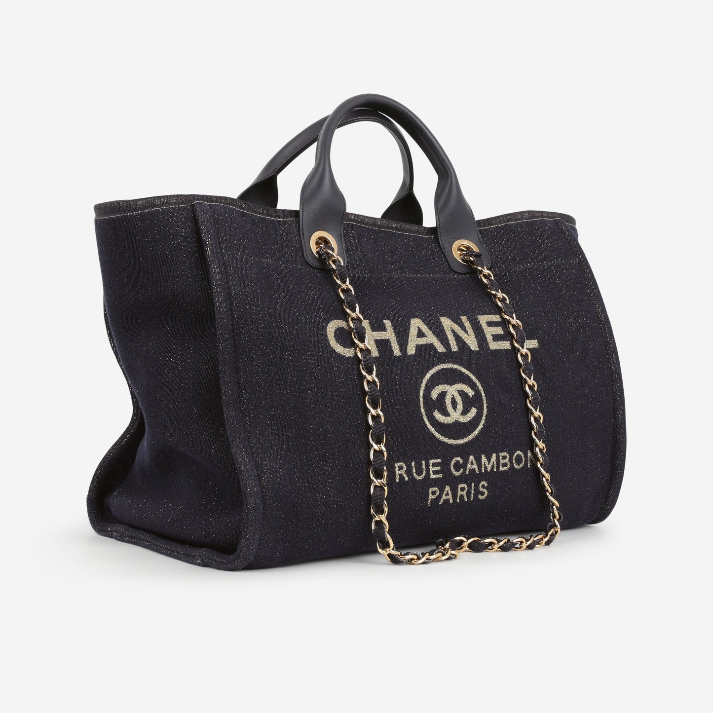 Chanel Chanel Large Deauville - Navy / Gold Glitter Fabric | Gold Hardware