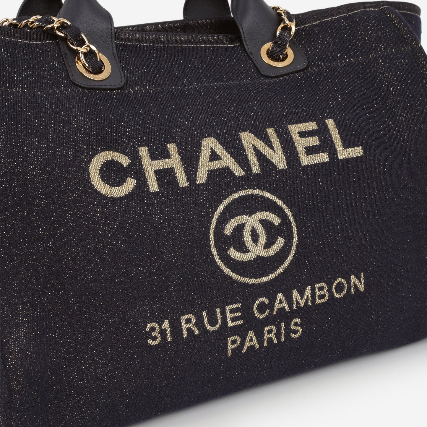 Chanel Chanel Large Deauville - Navy / Gold Glitter Fabric | Gold Hardware