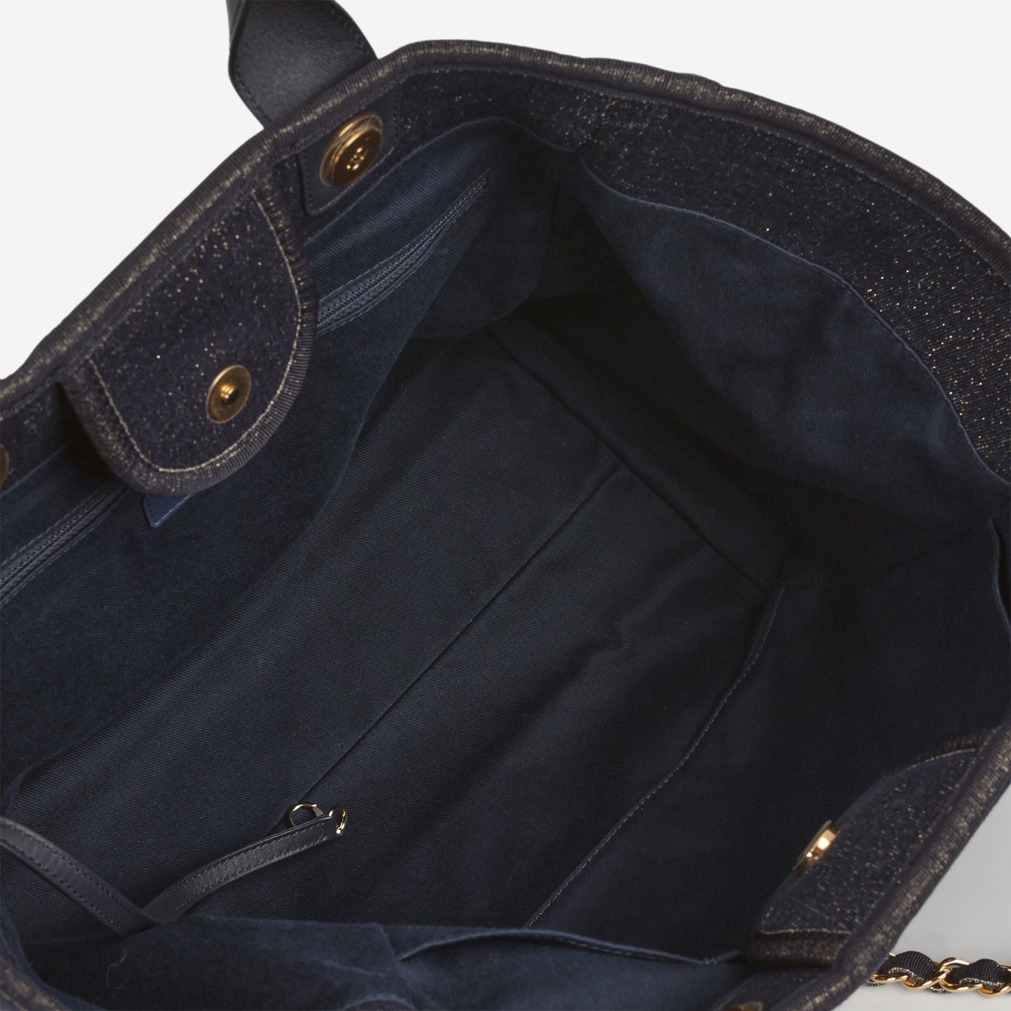 Chanel Chanel Large Deauville - Navy / Gold Glitter Fabric | Gold Hardware