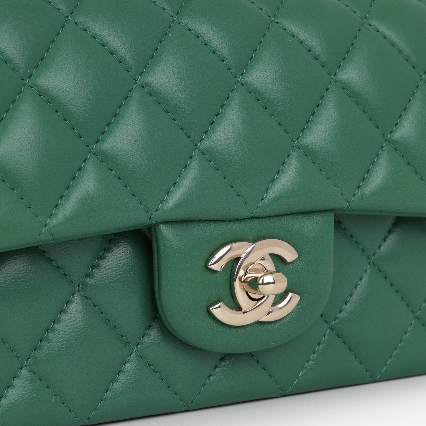 Chanel Mini Top Handle Flap - Green Lambskin | Champagne Gold Hardware
