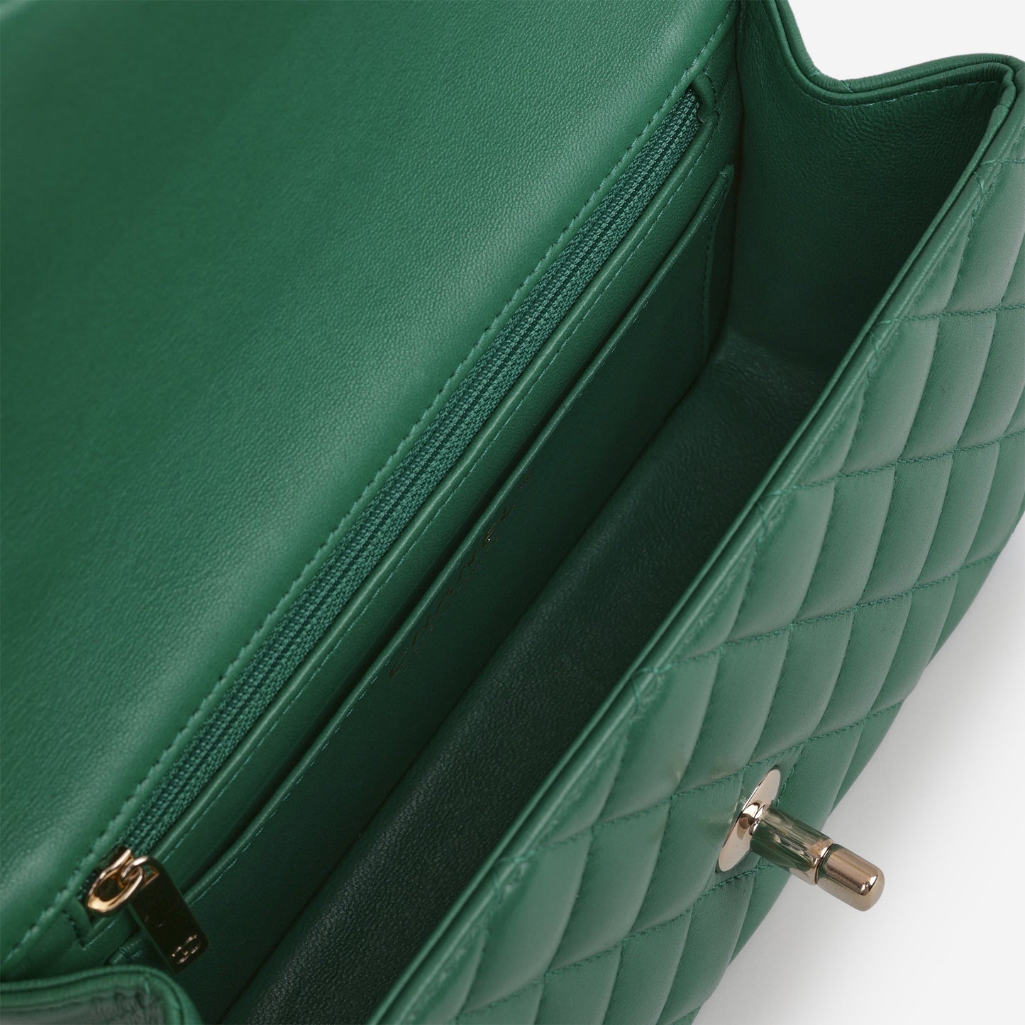 Chanel Mini Top Handle Flap - Green Lambskin | Champagne Gold Hardware