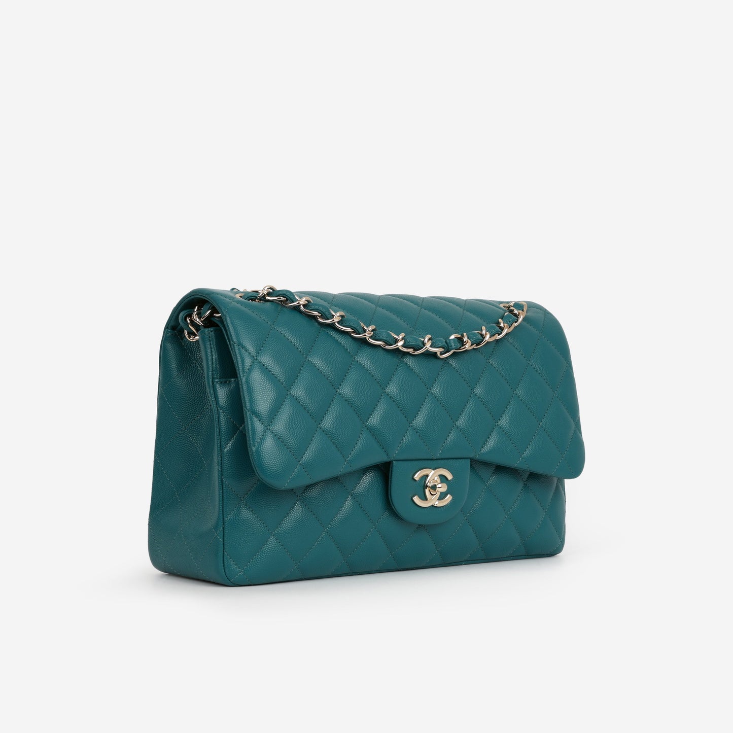 Chanel Classic Jumbo Double Flap - Teal Caviar | Champagne Gold Hardware
