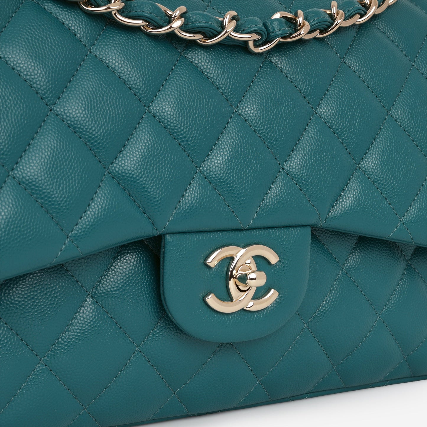 Chanel Classic Jumbo Double Flap - Teal Caviar | Champagne Gold Hardware
