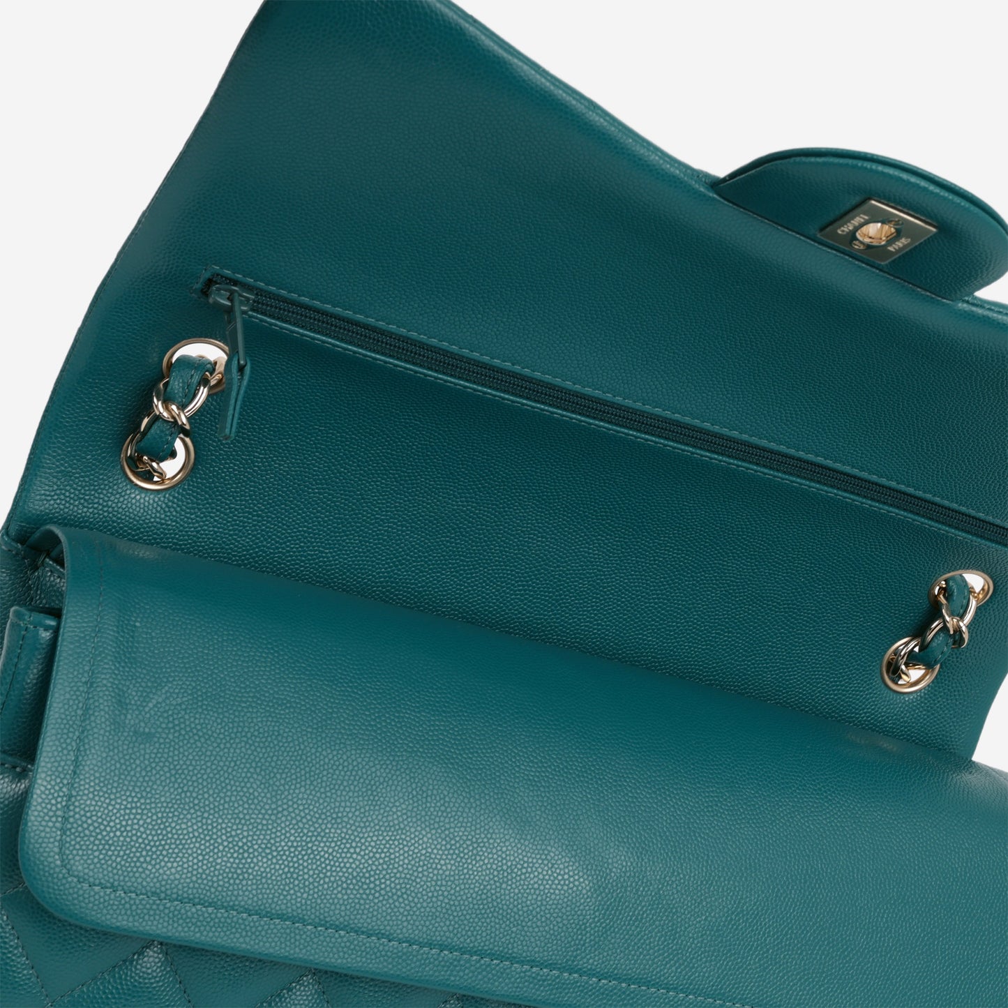Chanel Classic Jumbo Double Flap - Teal Caviar | Champagne Gold Hardware