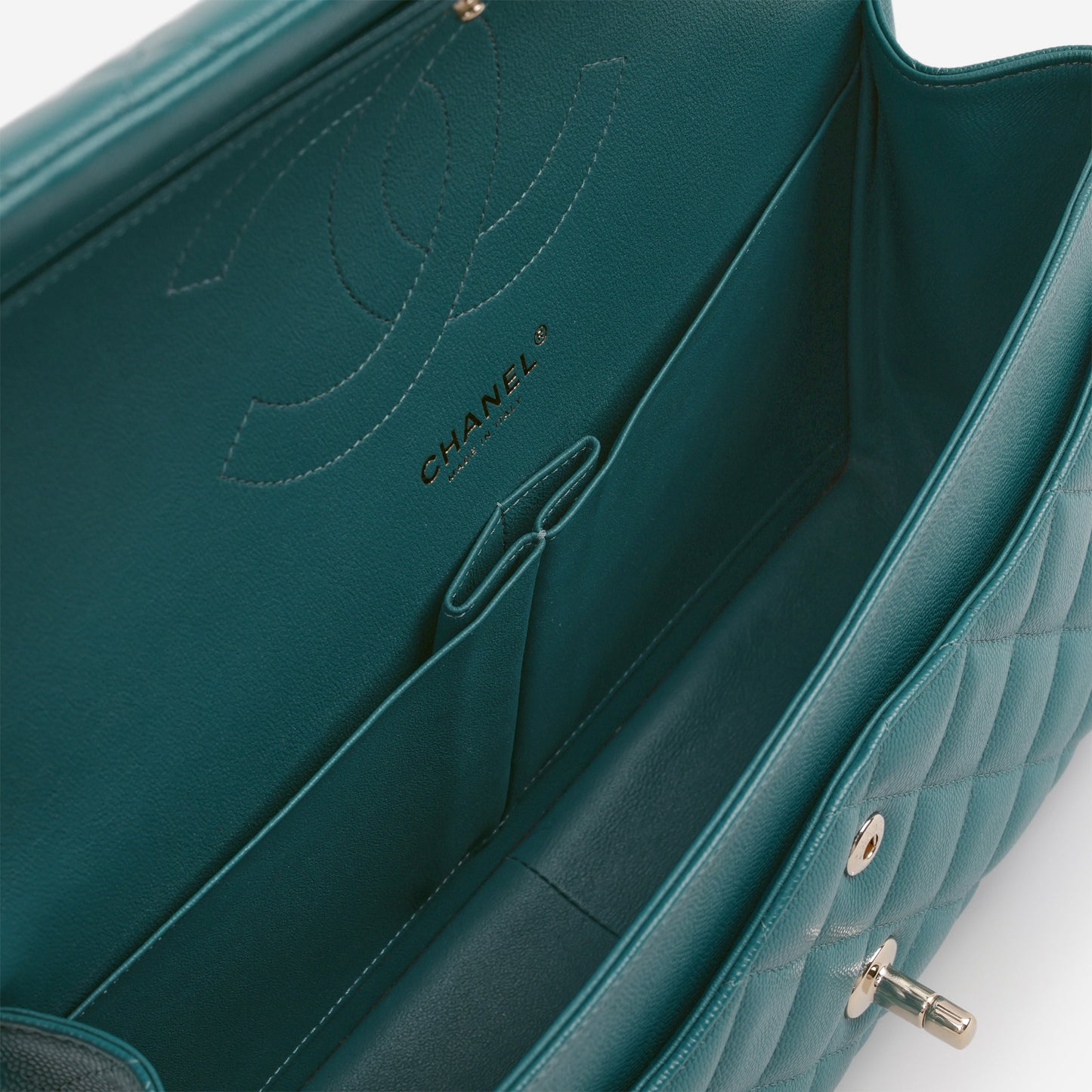 Chanel Classic Jumbo Double Flap - Teal Caviar | Champagne Gold Hardware