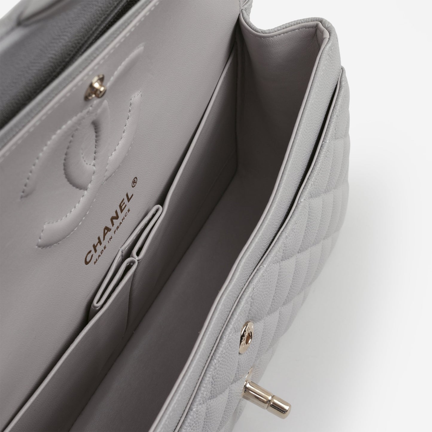 Chanel Medium Classic Flap - Grey Caviar | Champagne Gold Hardware