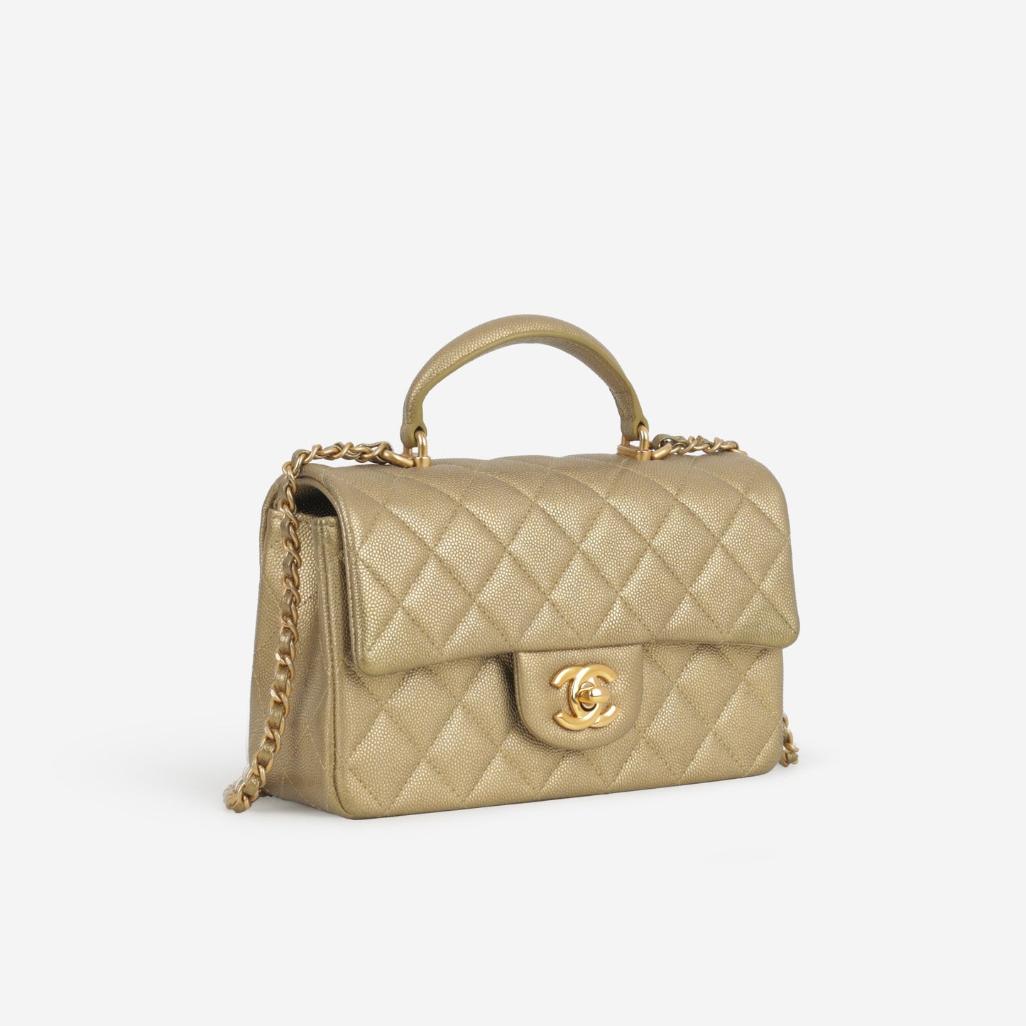 Chanel Mini Top Handle Flap - Gold Caviar | Gold Hardware