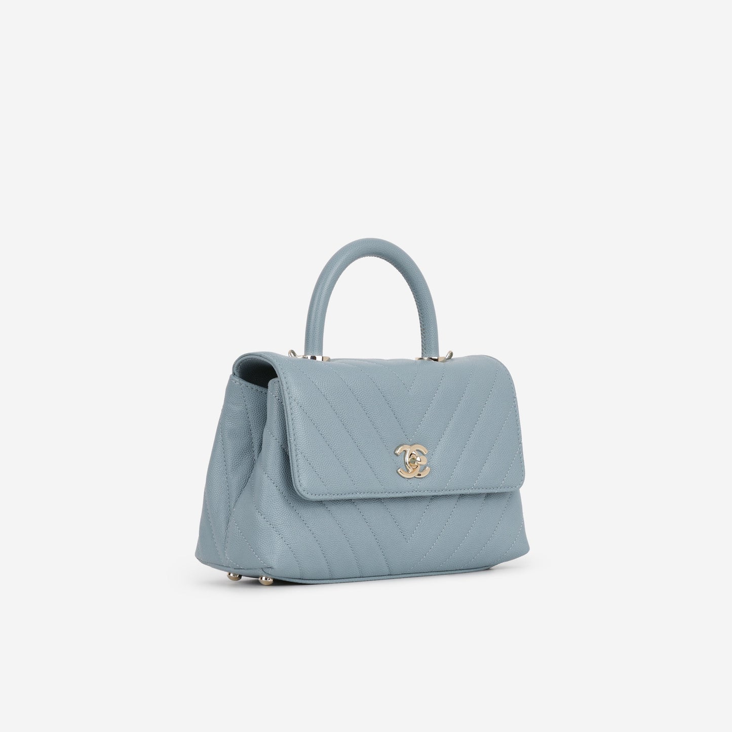 Chanel Small Coco Handle - Blue Chevron | Champagne Gold Hardware
