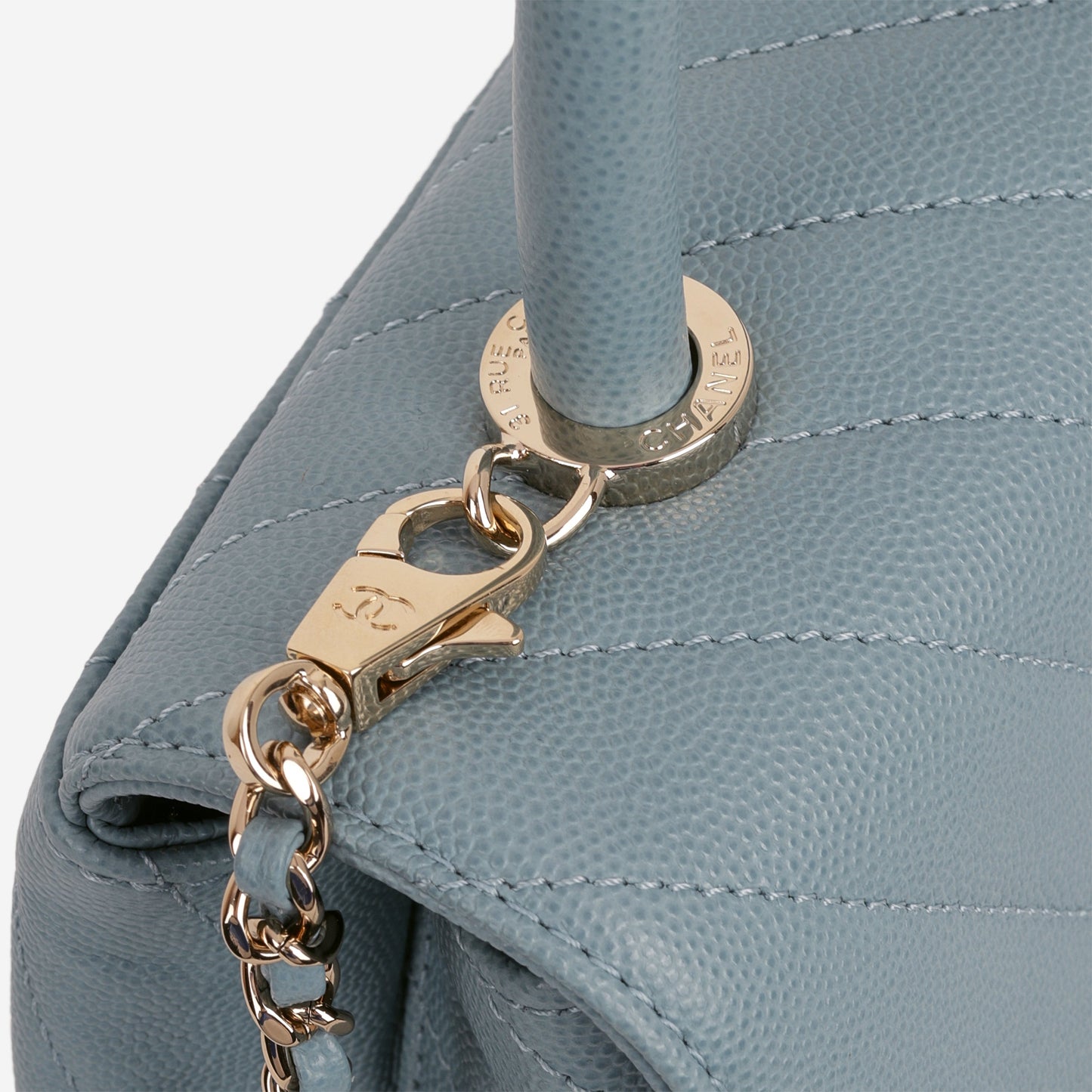 Chanel Small Coco Handle - Blue Chevron | Champagne Gold Hardware