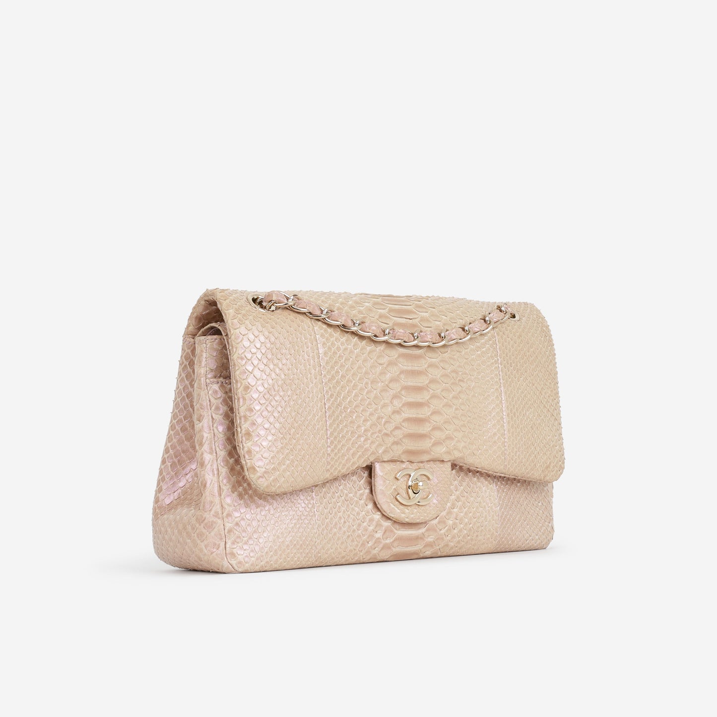 Chanel Classic Jumbo Double Flap - Iridescent Pink Pyhton | Champagne Gold Hardware