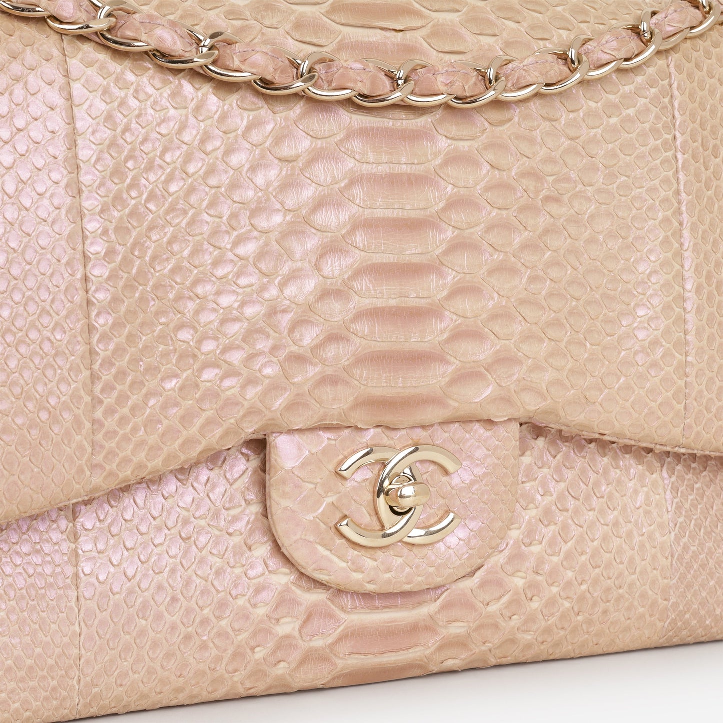 Chanel Classic Jumbo Double Flap - Iridescent Pink Pyhton | Champagne Gold Hardware