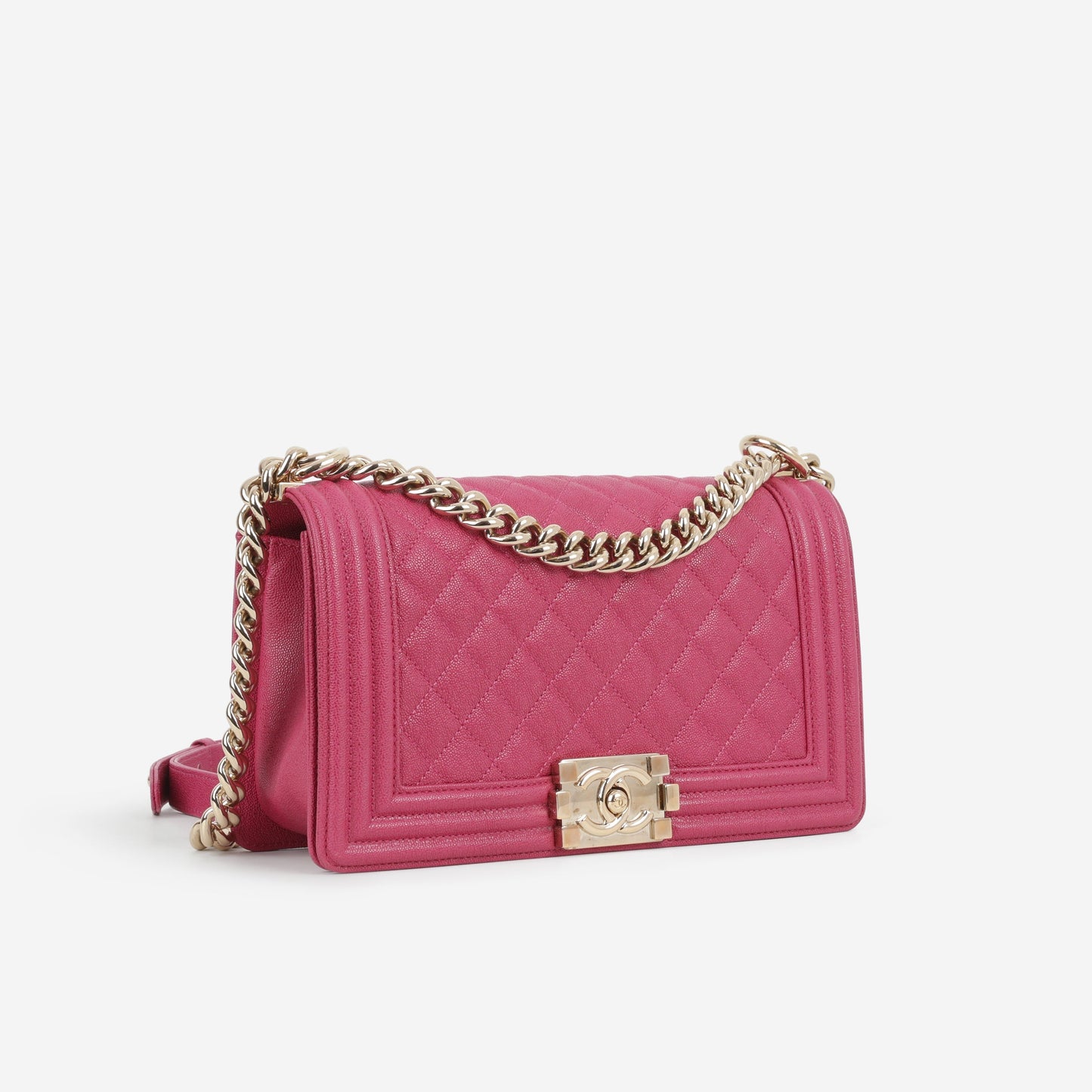 Chanel Old Medium Boy Bag - Fuchsia Caviar | Champagne Gold Hardware