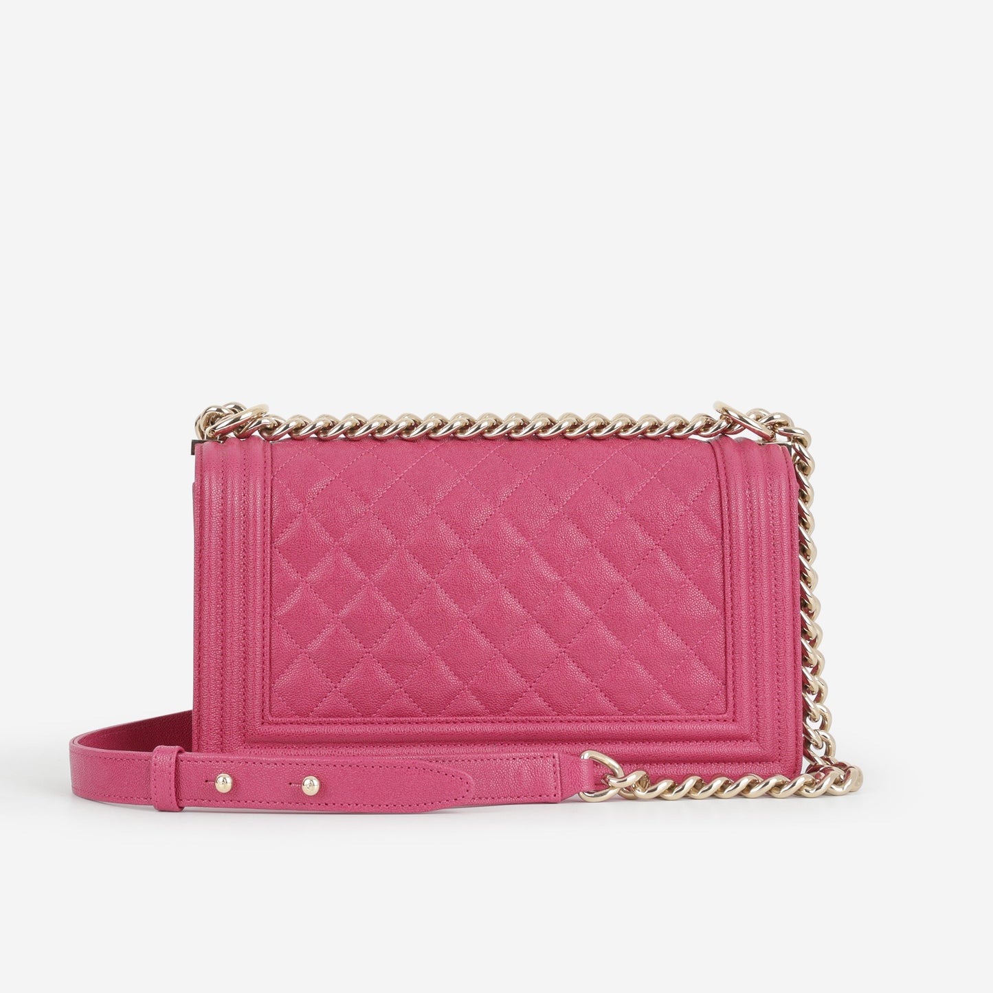 Chanel Old Medium Boy Bag - Fuchsia Caviar | Champagne Gold Hardware