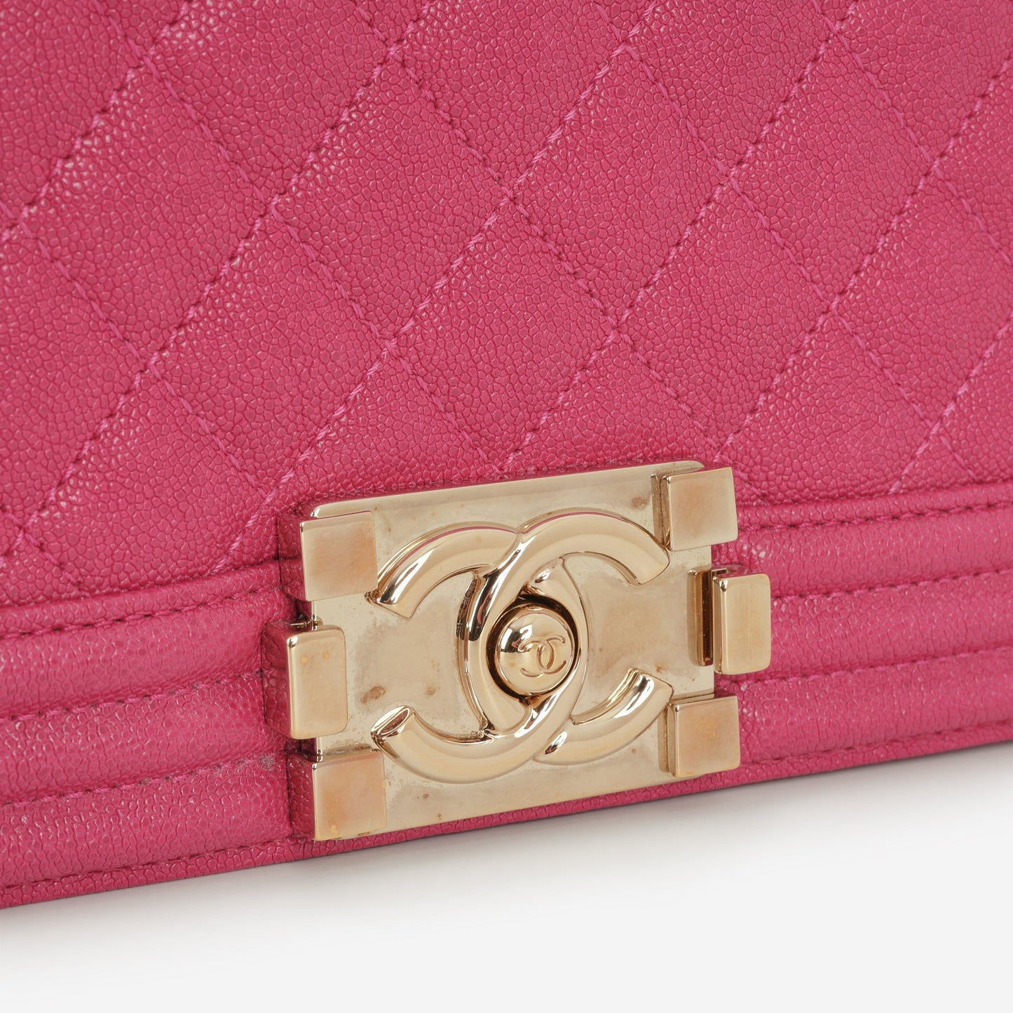 Chanel Old Medium Boy Bag - Fuchsia Caviar | Champagne Gold Hardware