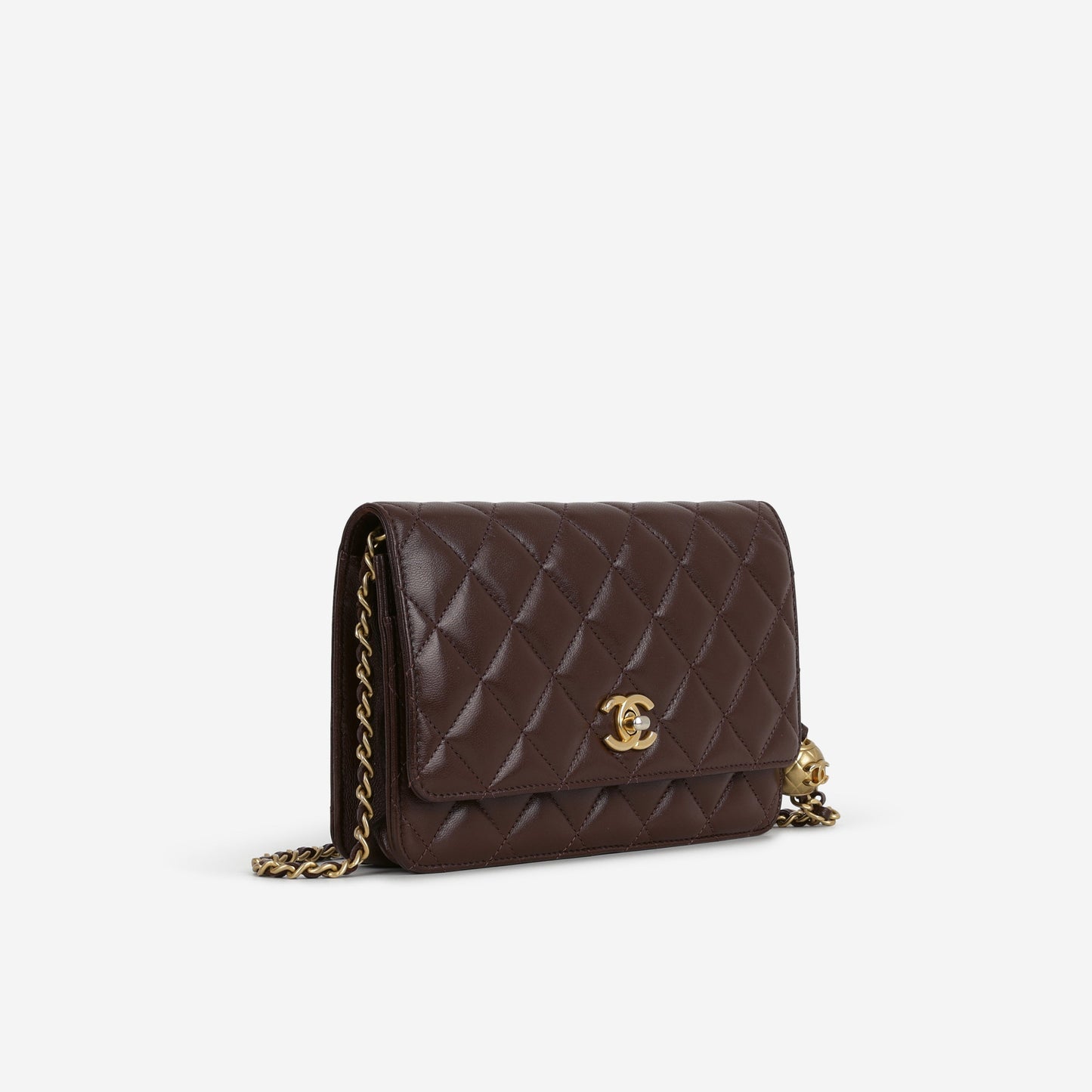 Chanel Pearl Crush Wallet On Chain - Brown Lambskin | Gold Hardware
